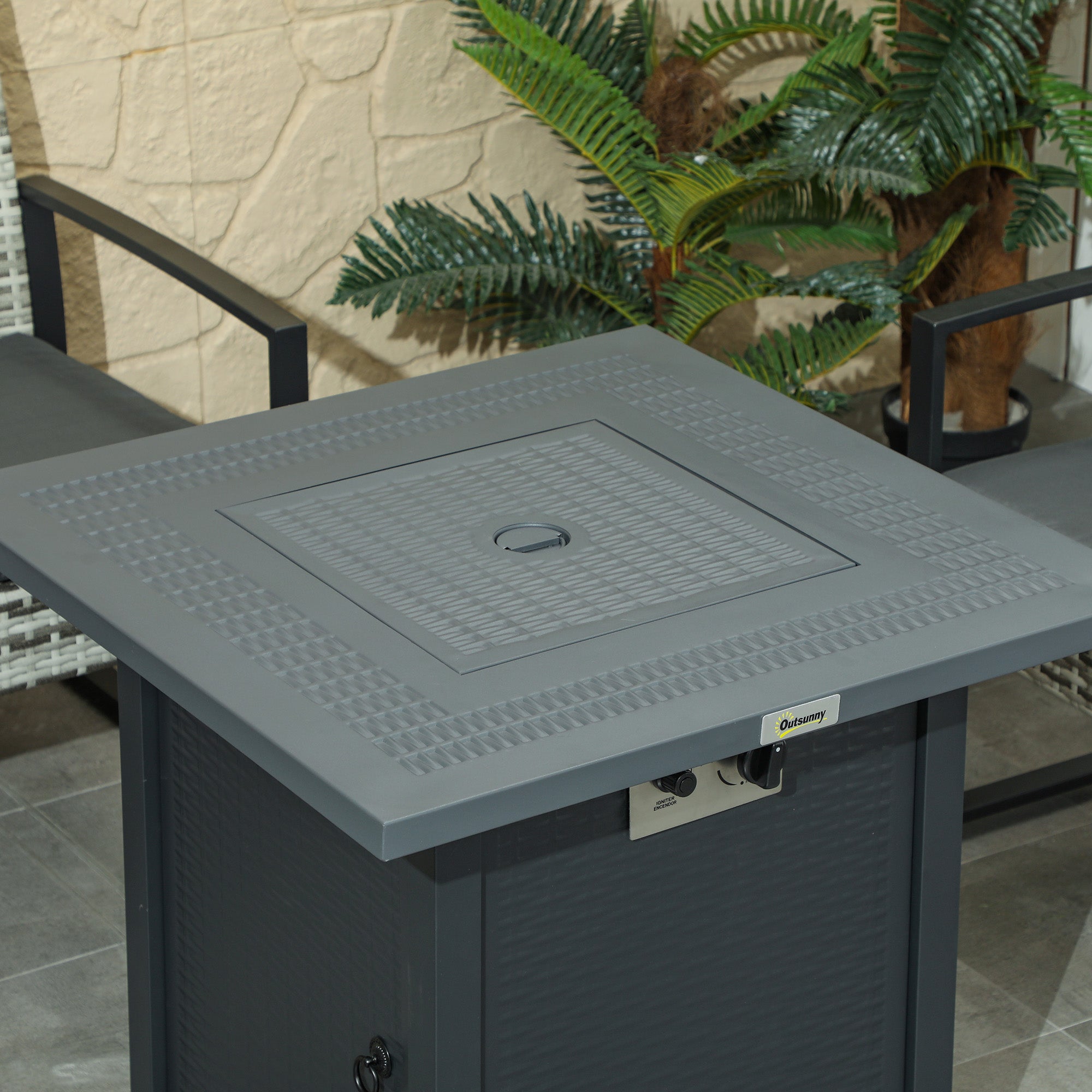 Outsunny 40000 BTU Steel Fire Pit Table with Pulse Ignition