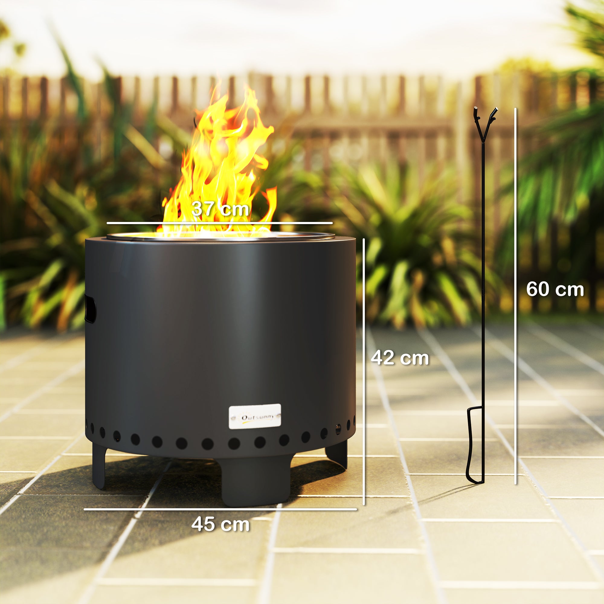 Outsunny Smokeless Wood Burning Steel Fire Pit, Dark Grey