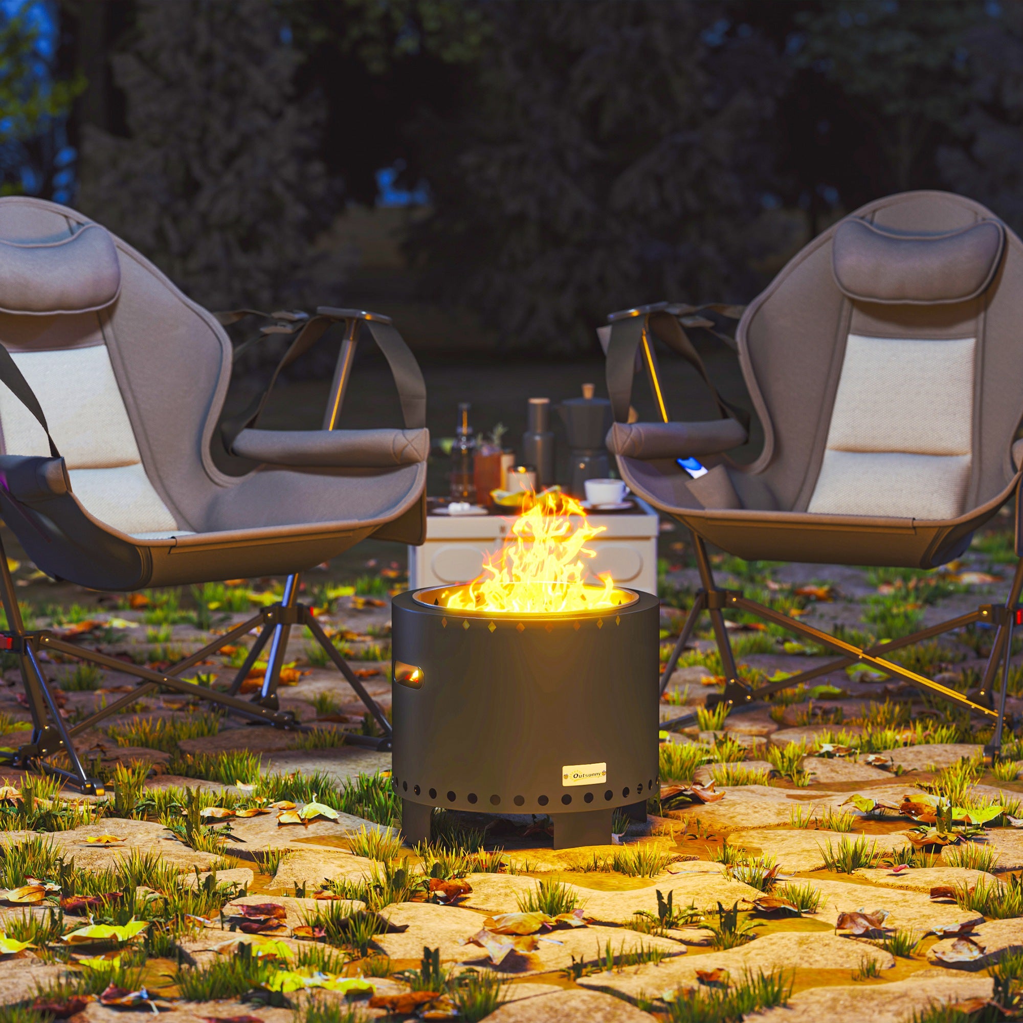 Outsunny Smokeless Wood Burning Steel Fire Pit, Dark Grey