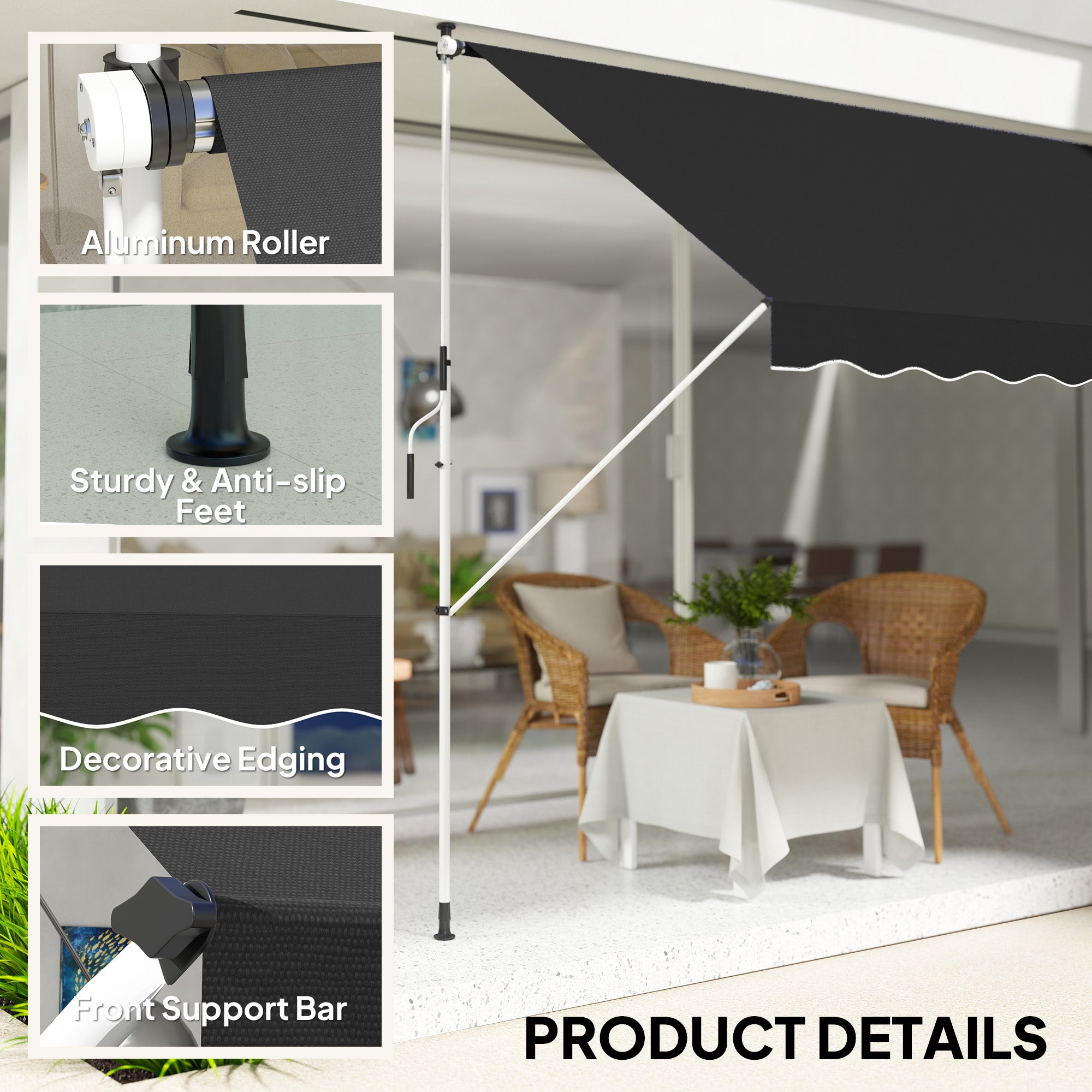 Outsunny Retractable Floor-to-Ceiling Patio Awning, 3 x 1.5 m