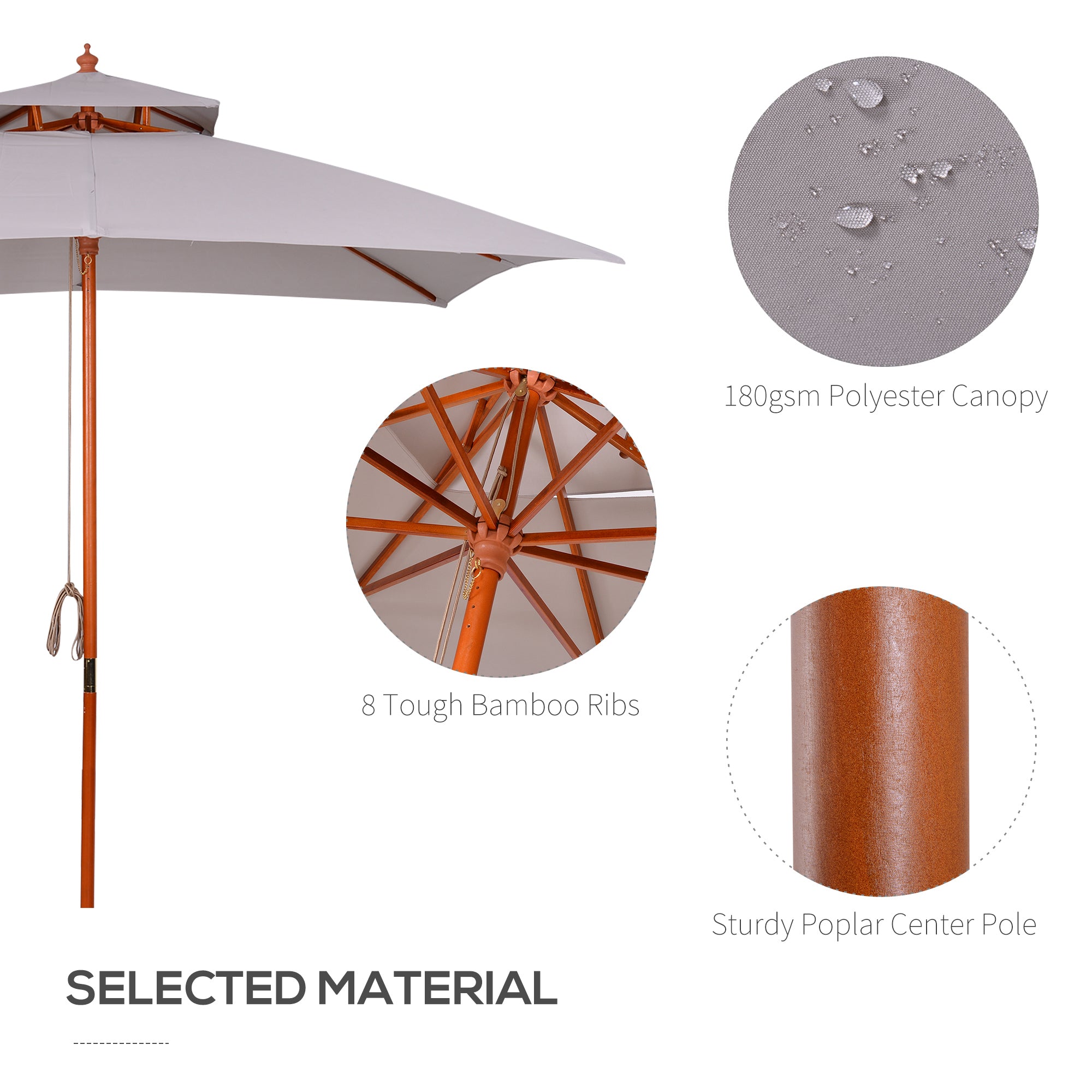 Double-Tier Garden Parasol with Pulley System, Grey