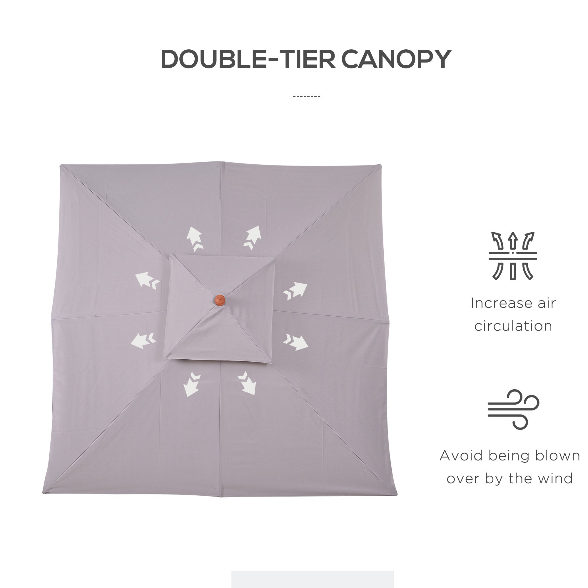 Double-Tier Garden Parasol with Pulley System, Grey
