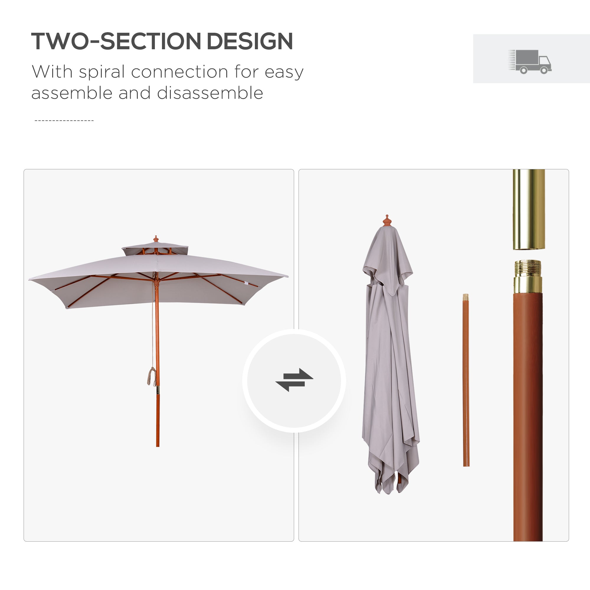 Double-Tier Garden Parasol with Pulley System, Grey