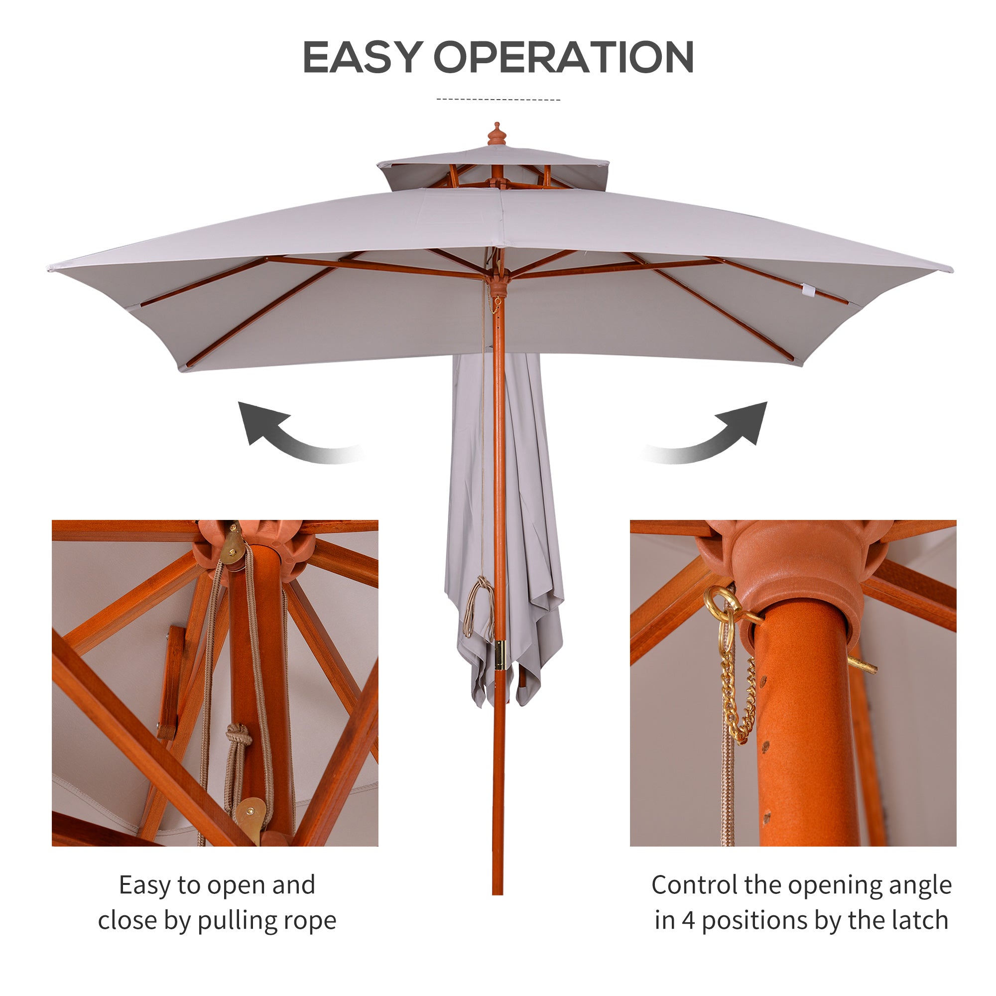 Double-Tier Garden Parasol with Pulley System, Grey