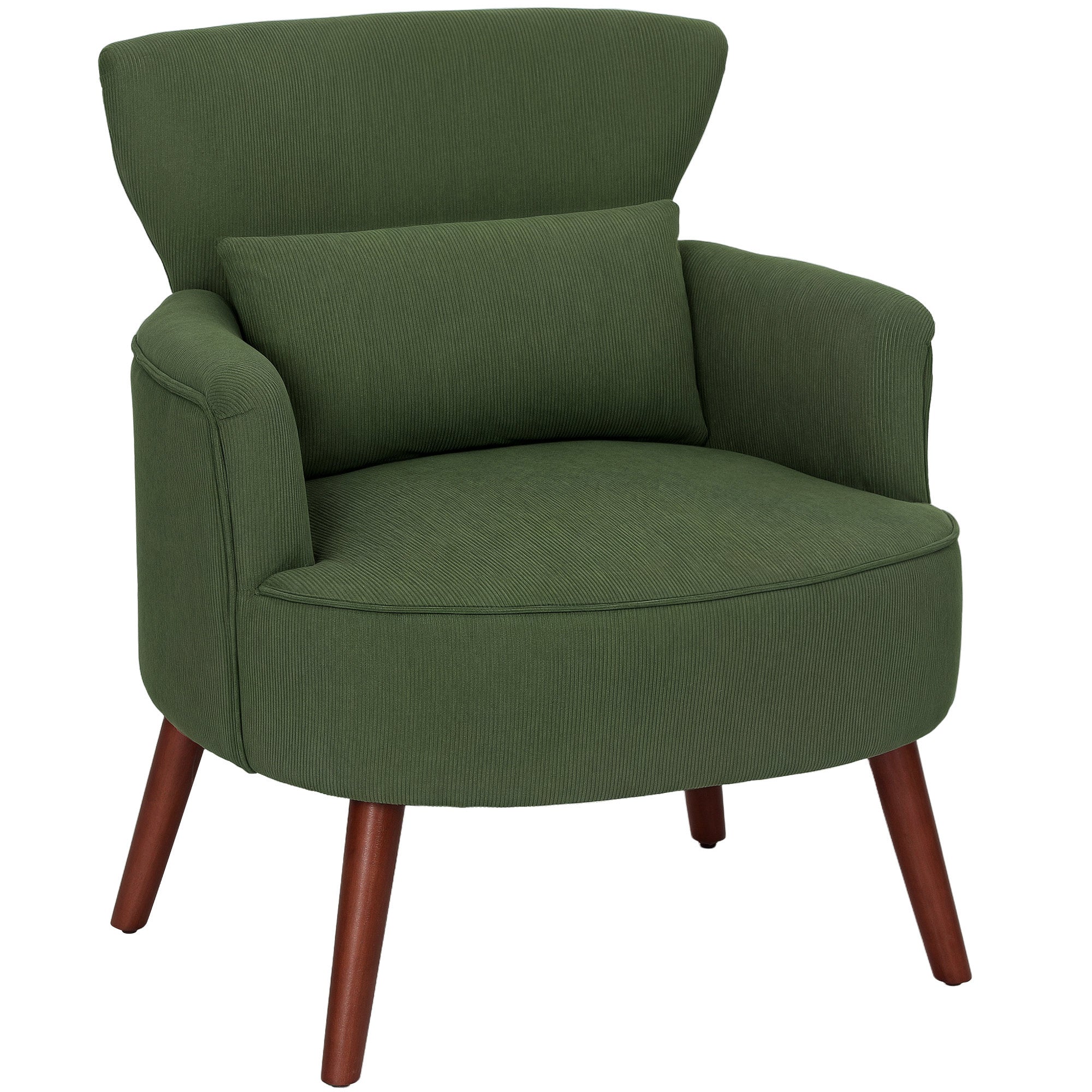 HOMCOM Green Corduroy Wingback Armchair with Pillow
