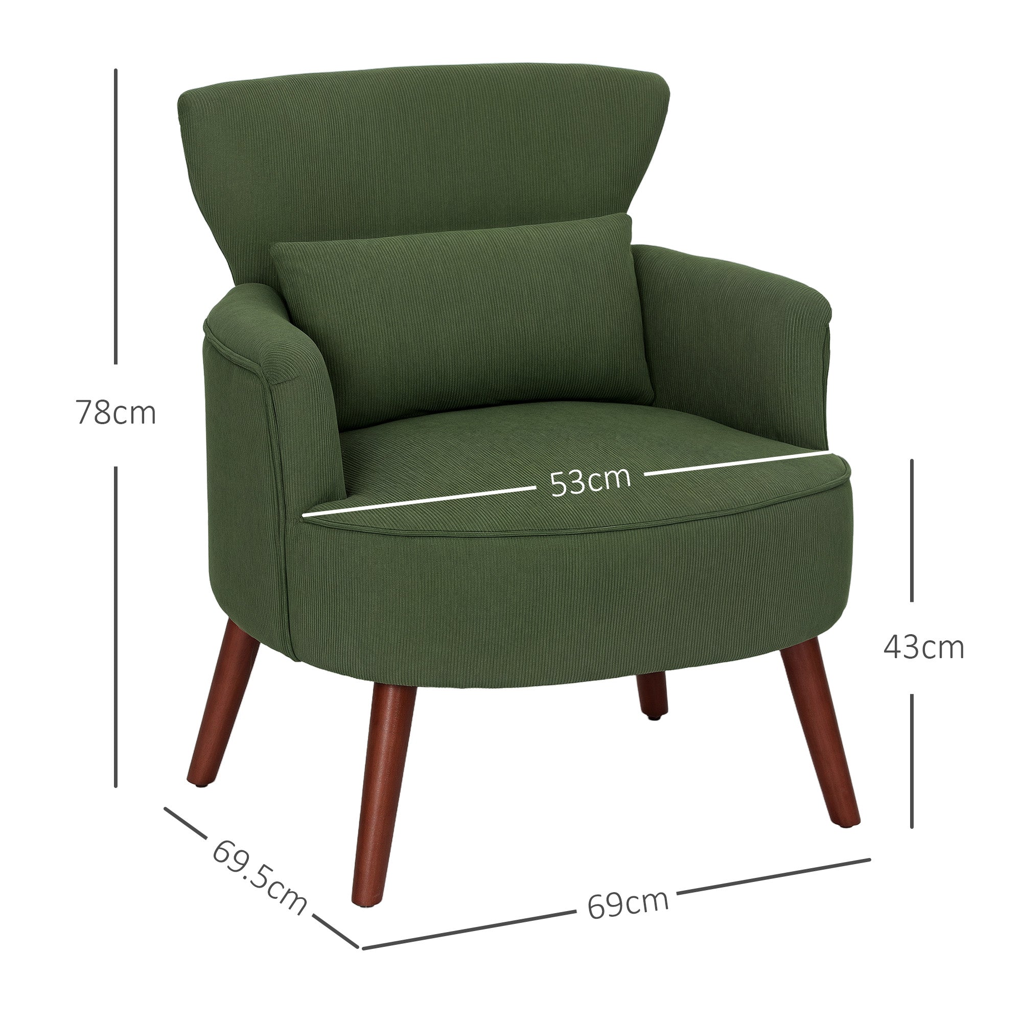 HOMCOM Green Corduroy Wingback Armchair with Pillow