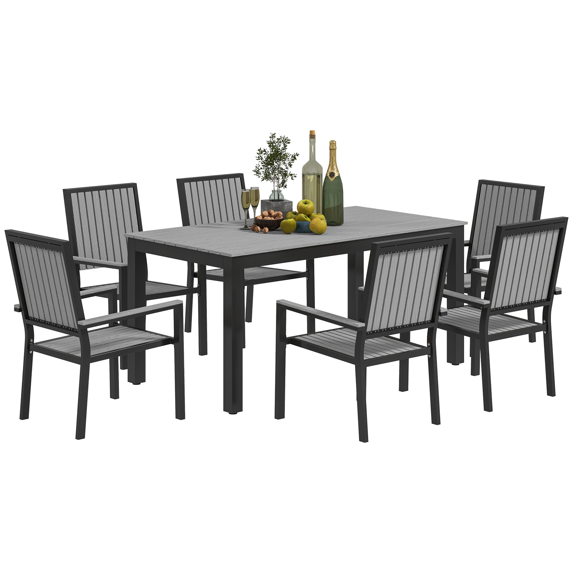 Outsunny 6-Seater Aluminium Garden Dining Set with Stackable Chairs