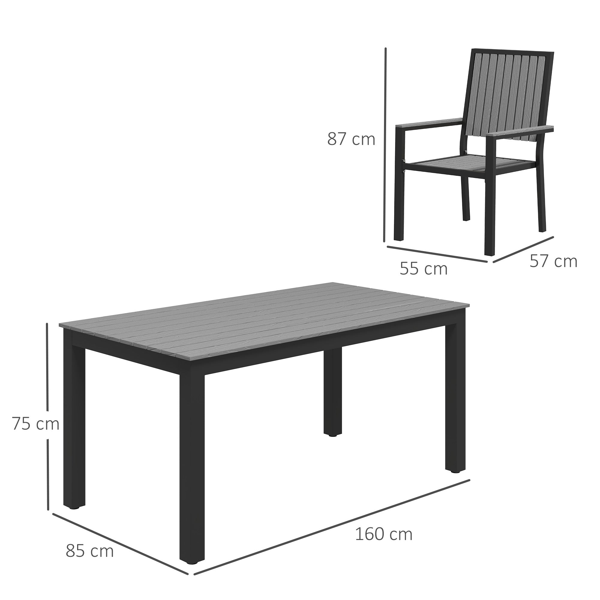 Outsunny 6-Seater Aluminium Garden Dining Set with Stackable Chairs