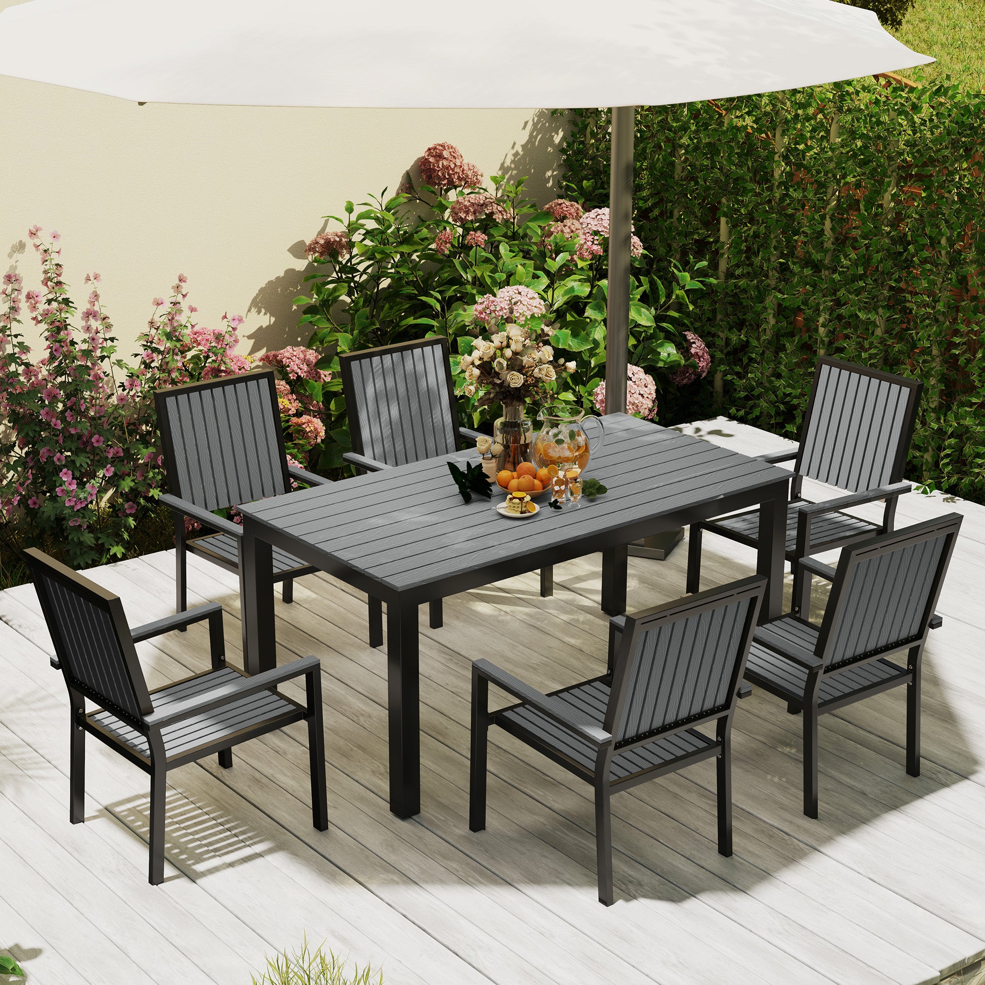 Outsunny 6-Seater Aluminium Garden Dining Set with Stackable Chairs