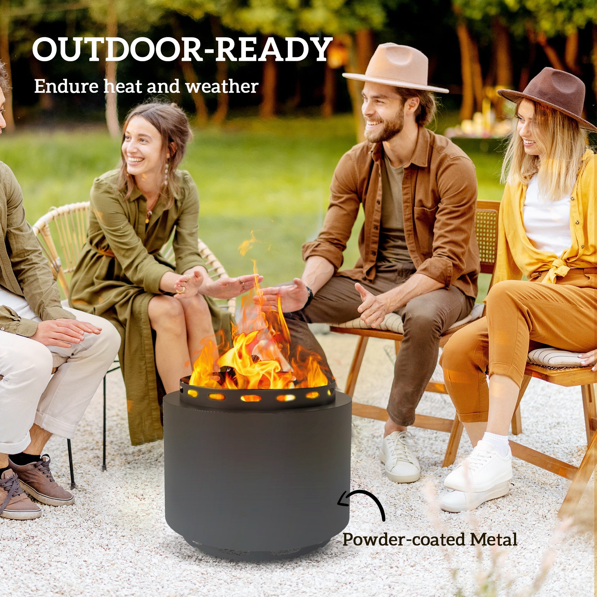 Outsunny 48.5cm Smokeless Wood Burning Metal Fire Pit, Dark Grey