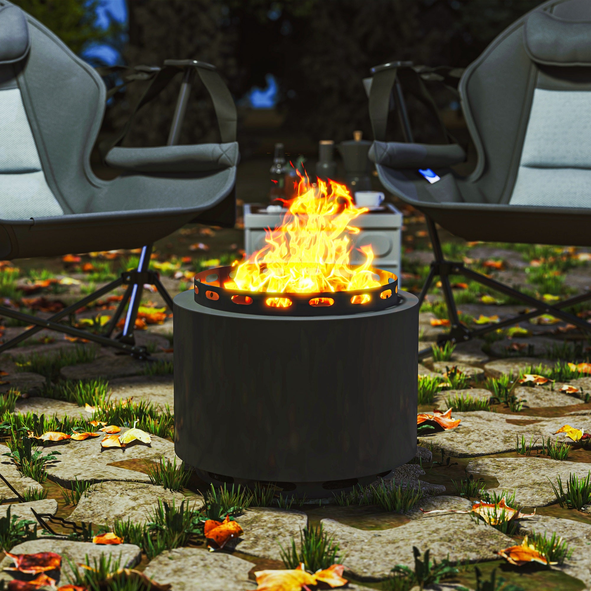 Outsunny 48.5cm Smokeless Wood Burning Metal Fire Pit, Dark Grey