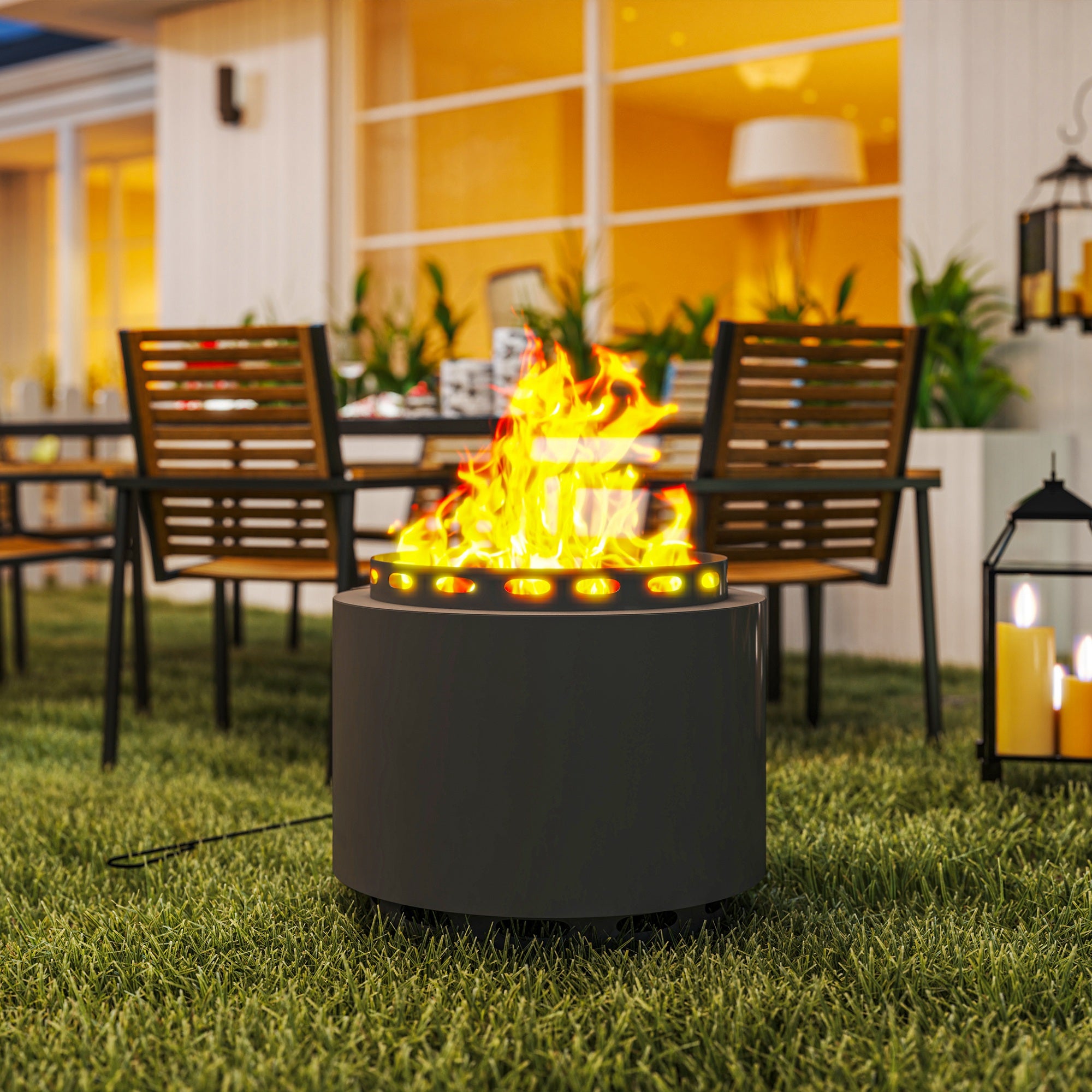 Outsunny 48.5cm Smokeless Wood Burning Metal Fire Pit, Dark Grey