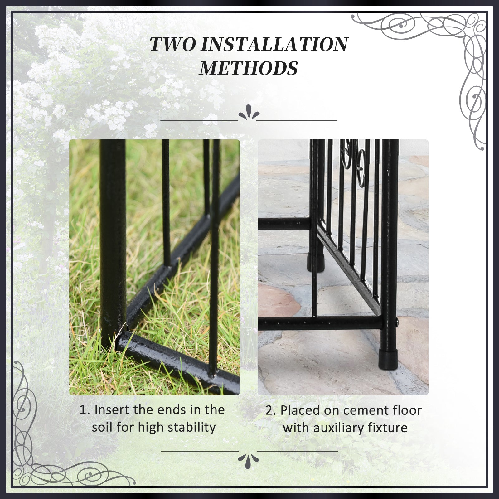 Outsunny Metal Garden Arbor Arch Gate with Side Planter Boxes, Black