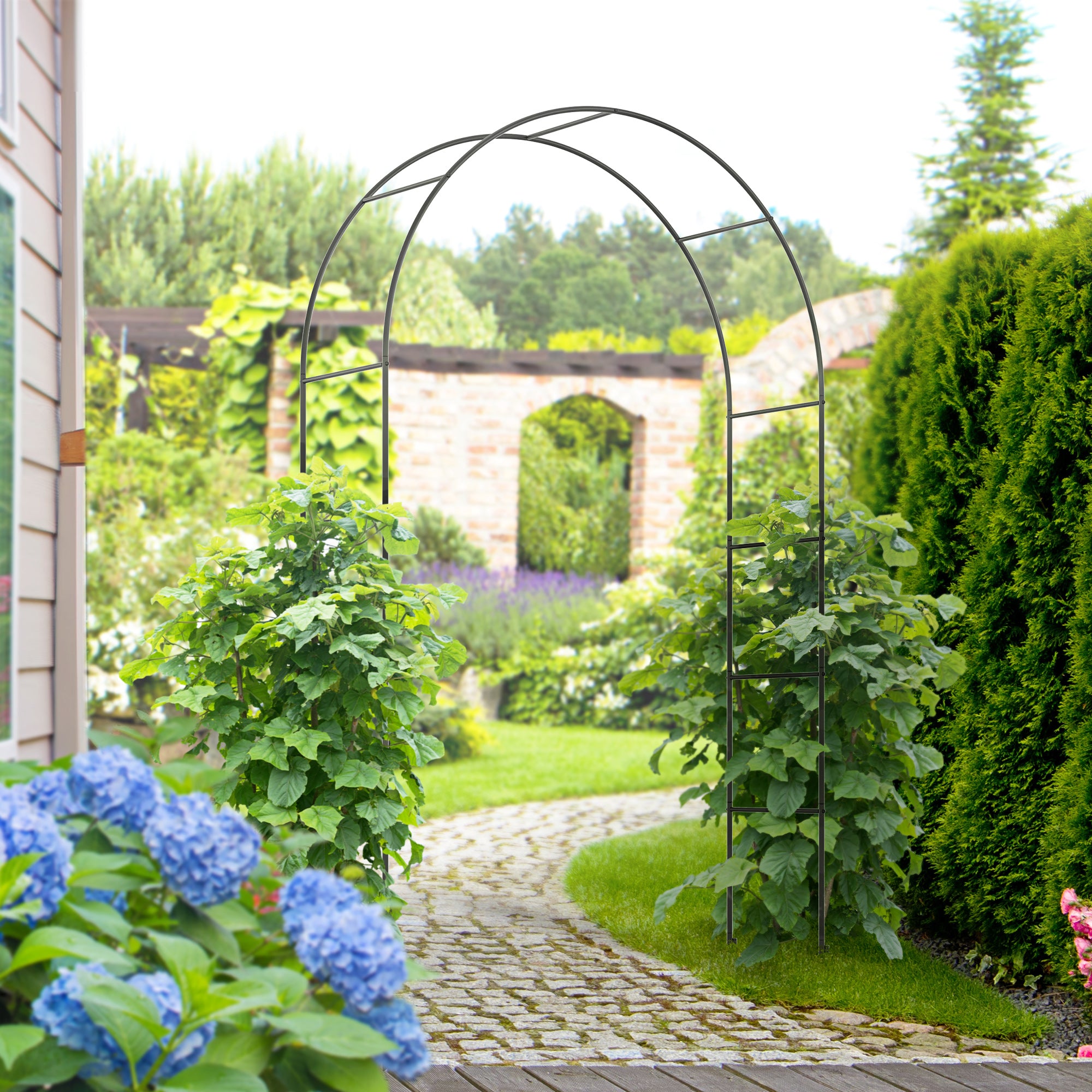 Outsunny Metal Garden Arch Arbor for Climbing Plants, Black