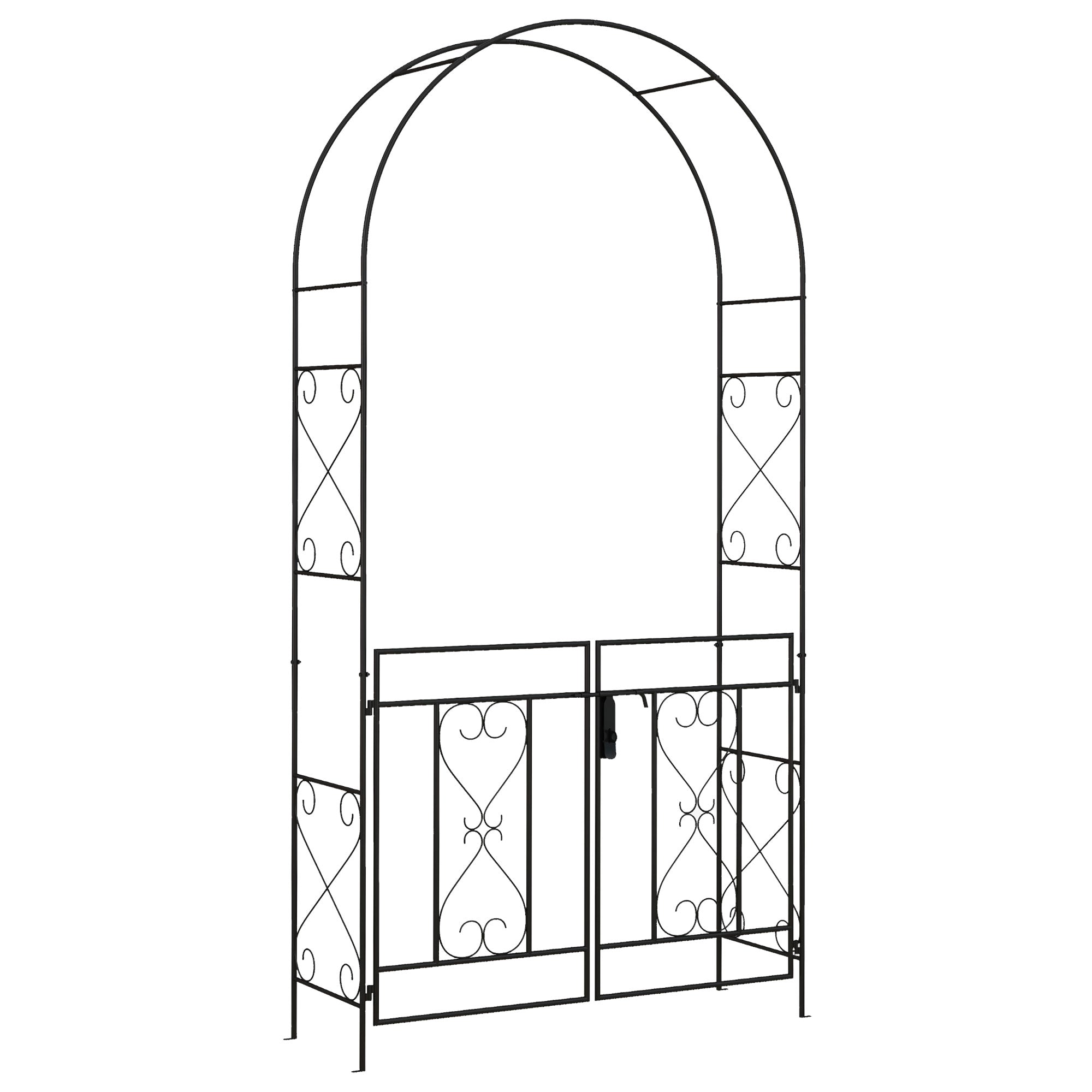 Outsunny Decorative Black Steel Garden Arch with Double Gate