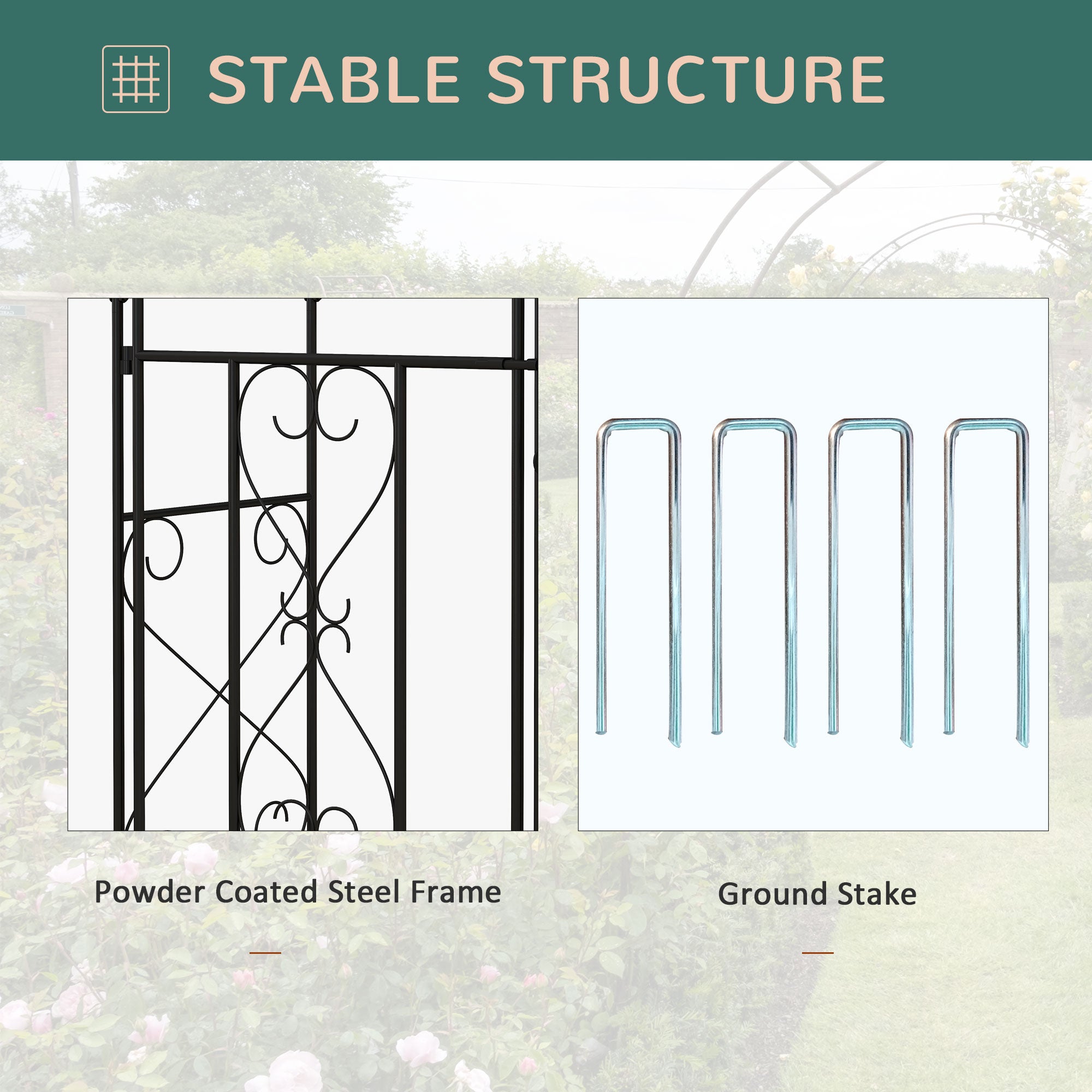Outsunny Decorative Black Steel Garden Arch with Double Gate