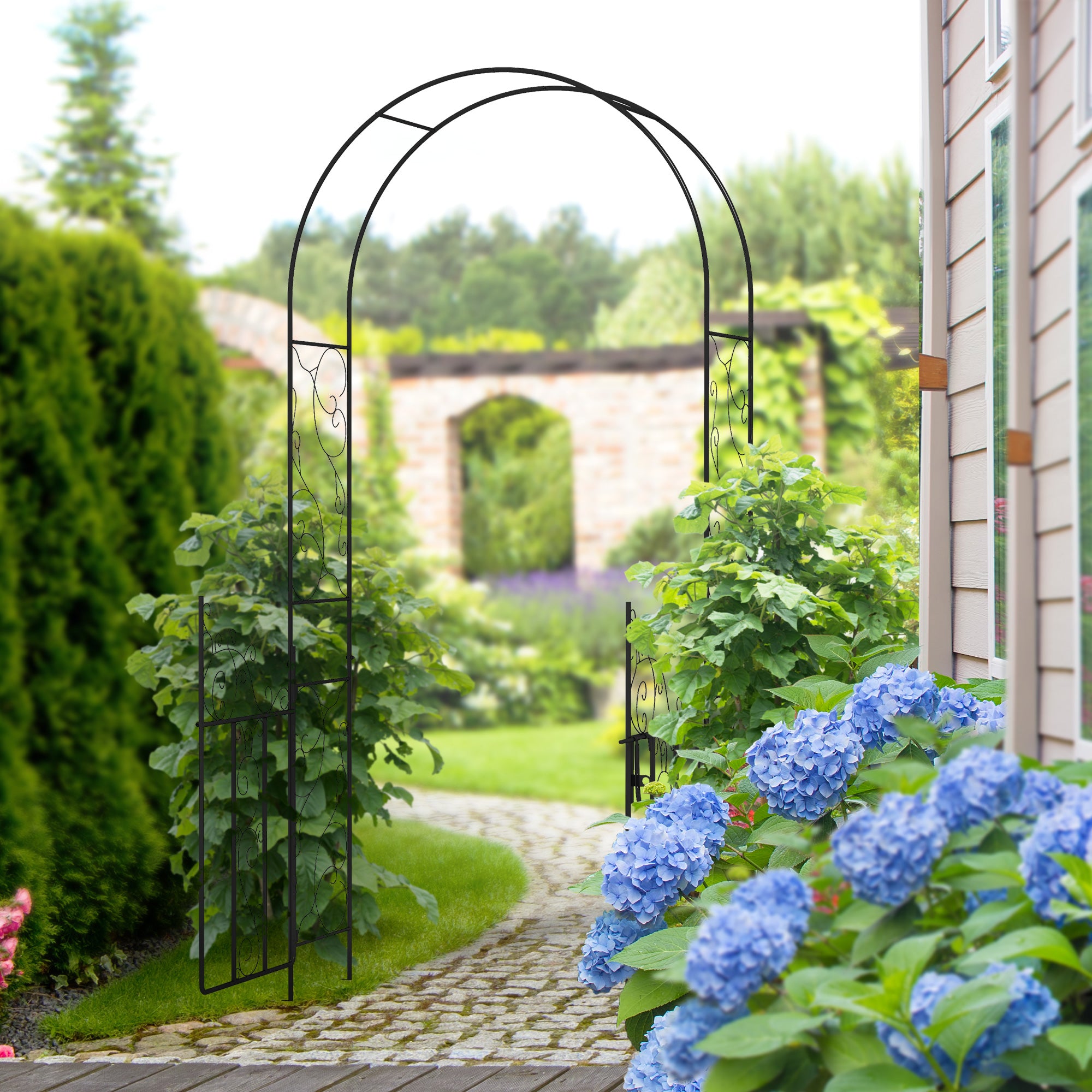 Outsunny Steel Garden Arch with Double Gate for Plants and Weddings