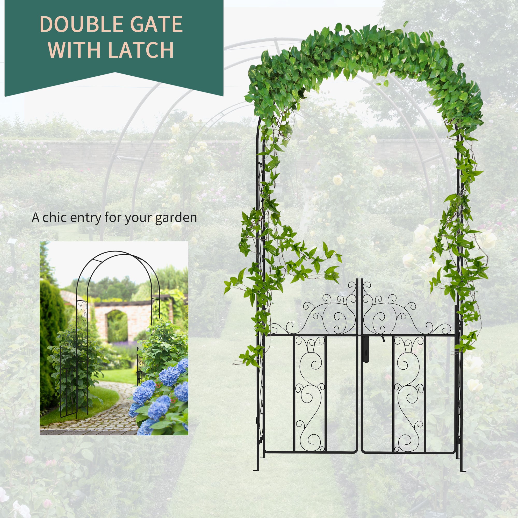 Outsunny Steel Garden Arch with Double Gate for Plants and Weddings