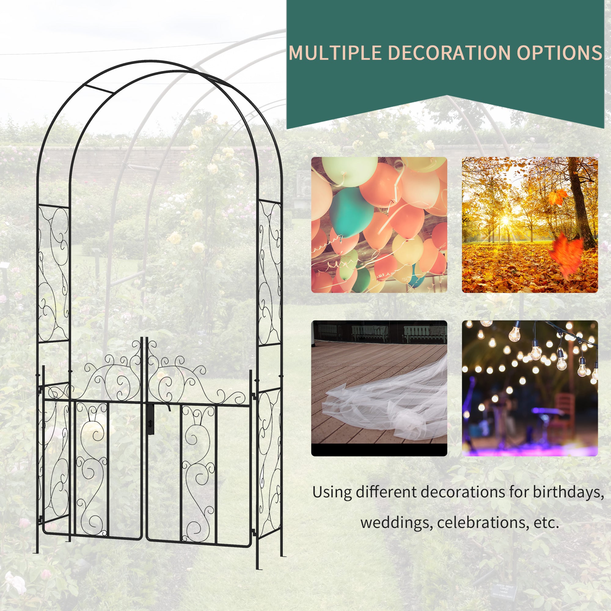 Outsunny Steel Garden Arch with Double Gate for Plants and Weddings