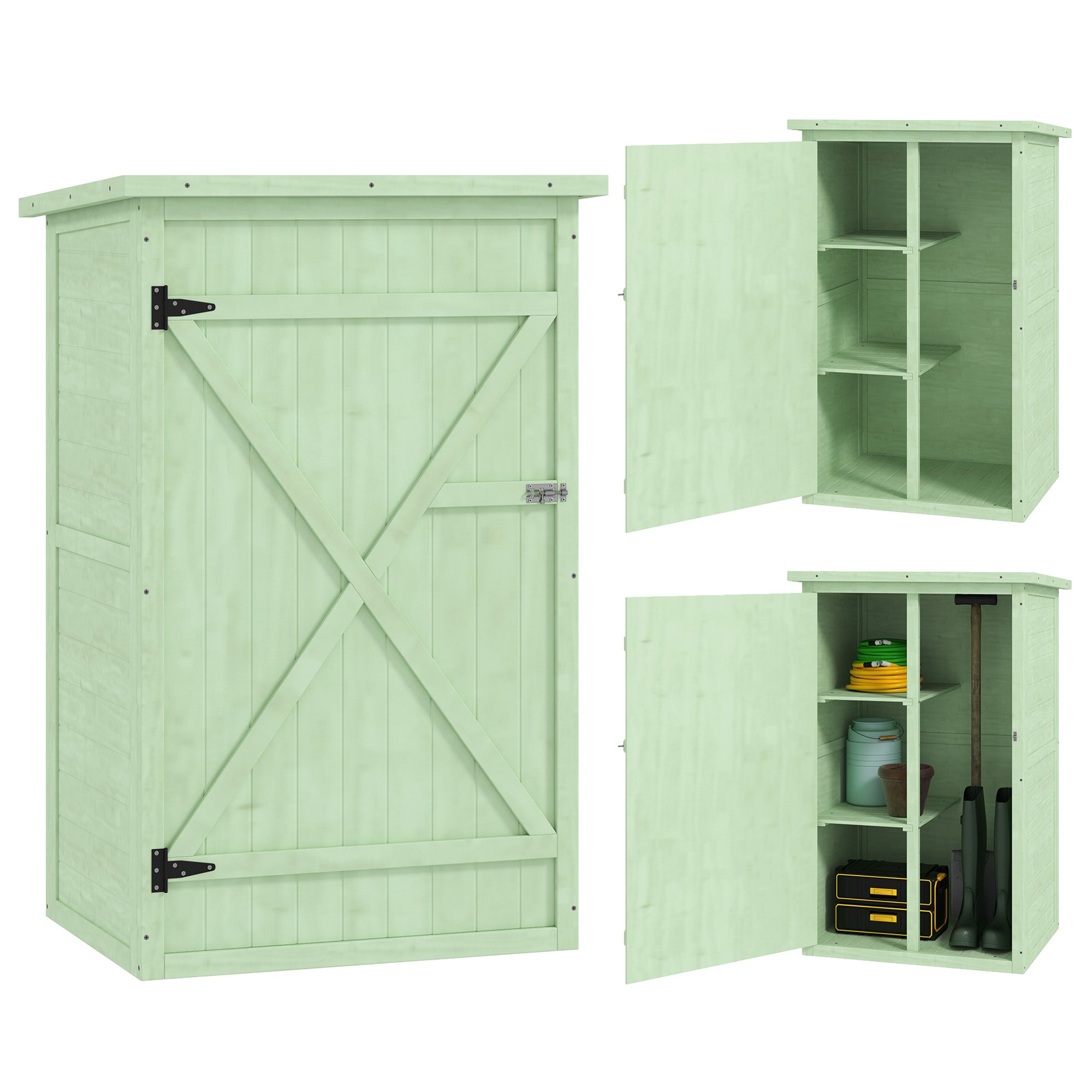 Outsunny Fir Wood Garden Tool Storage Shed with 2 Shelves, Green