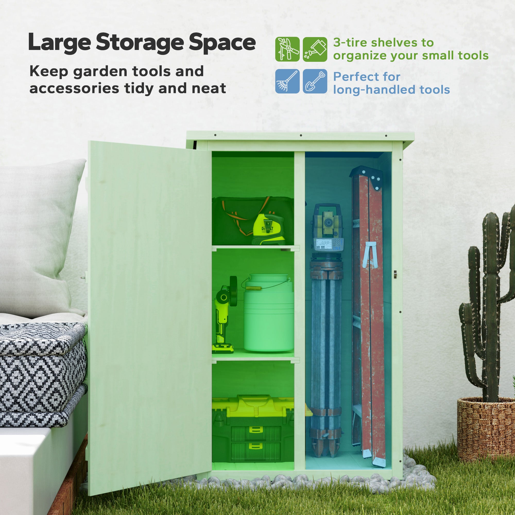 Outsunny Fir Wood Garden Tool Storage Shed with 2 Shelves, Green
