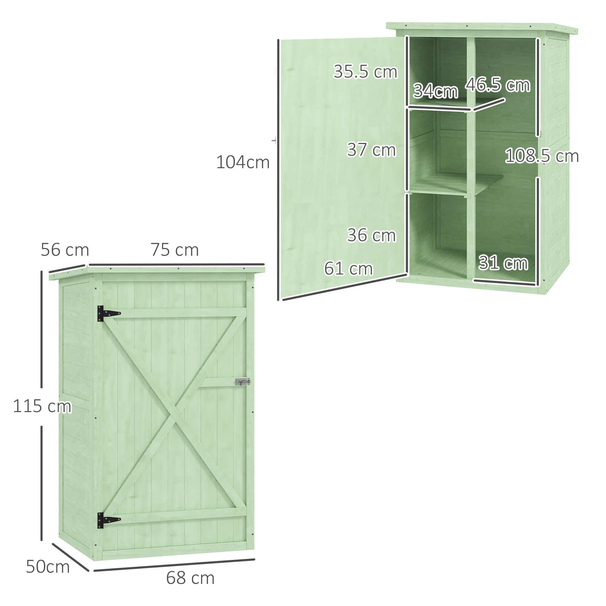 Outsunny Fir Wood Garden Tool Storage Shed with 2 Shelves, Green