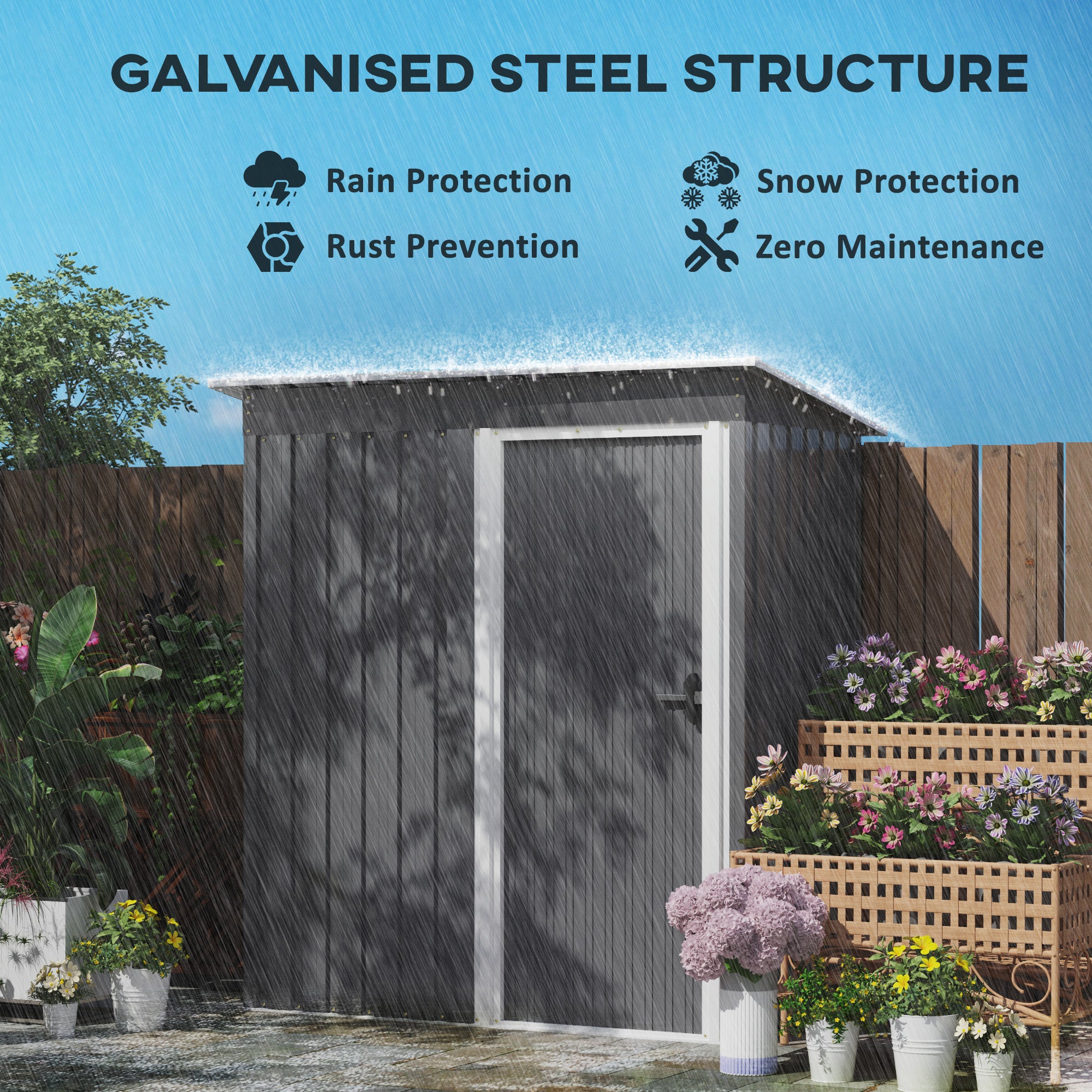 Outsunny 5 x 3ft Garden Storage Shed, Sliding Door, Sloped Roof, Grey