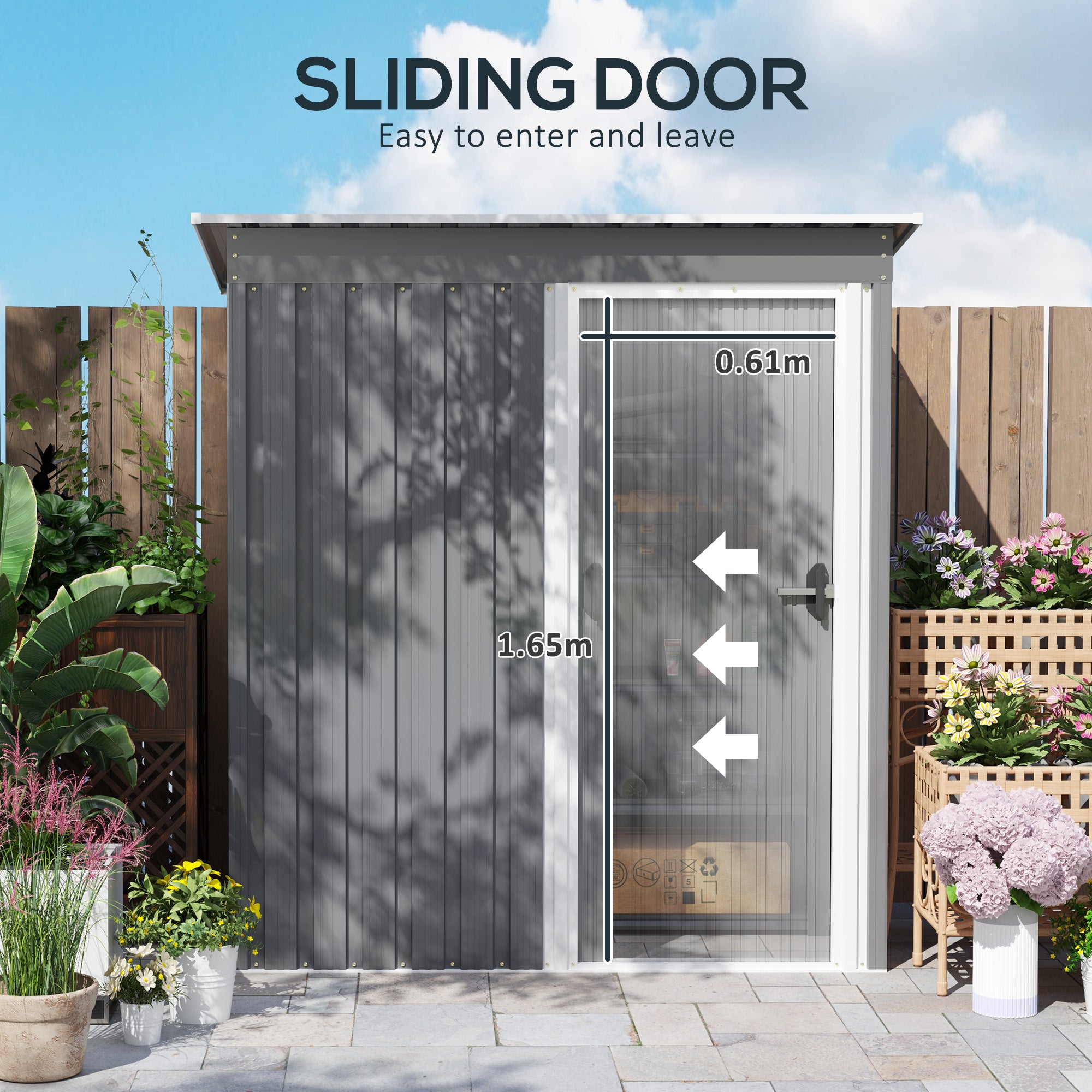 Outsunny 5 x 3ft Garden Storage Shed, Sliding Door, Sloped Roof, Grey