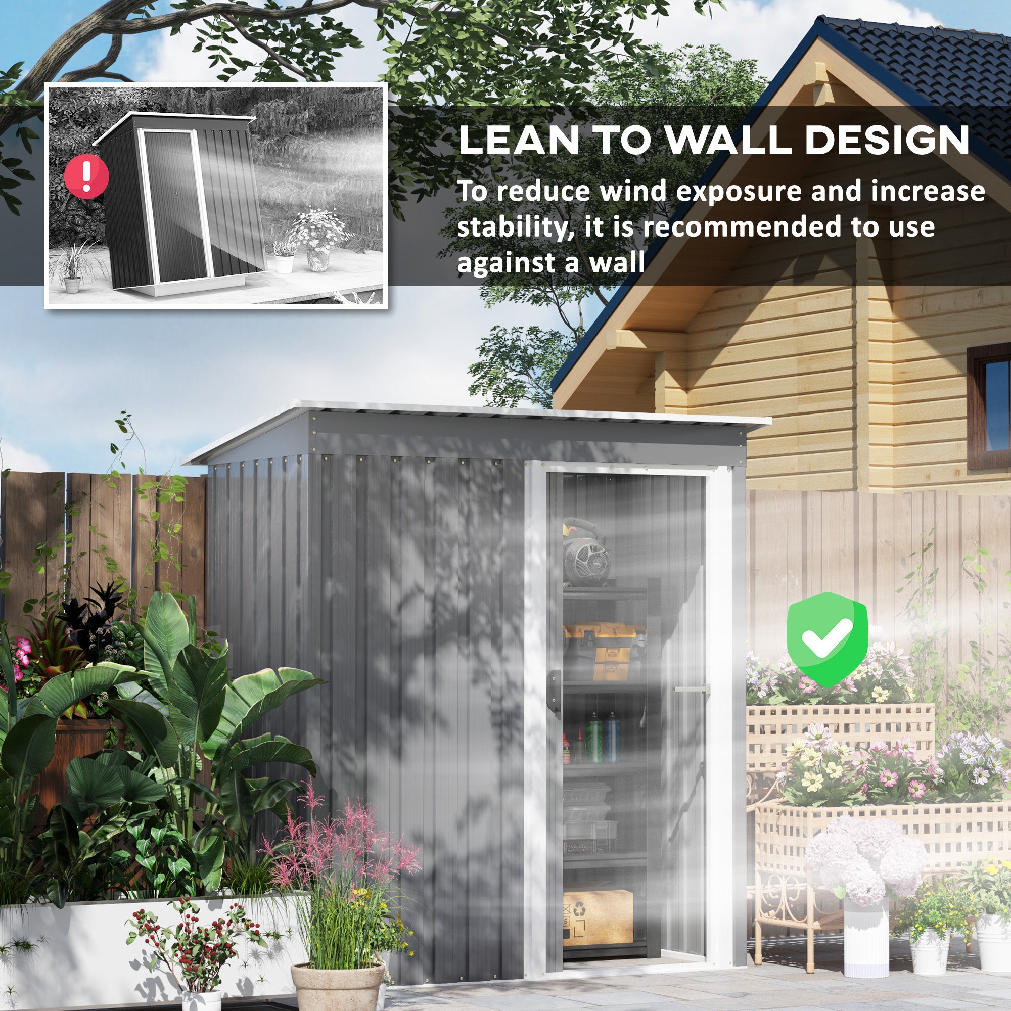 Outsunny 5 x 3ft Garden Storage Shed, Sliding Door, Sloped Roof, Grey