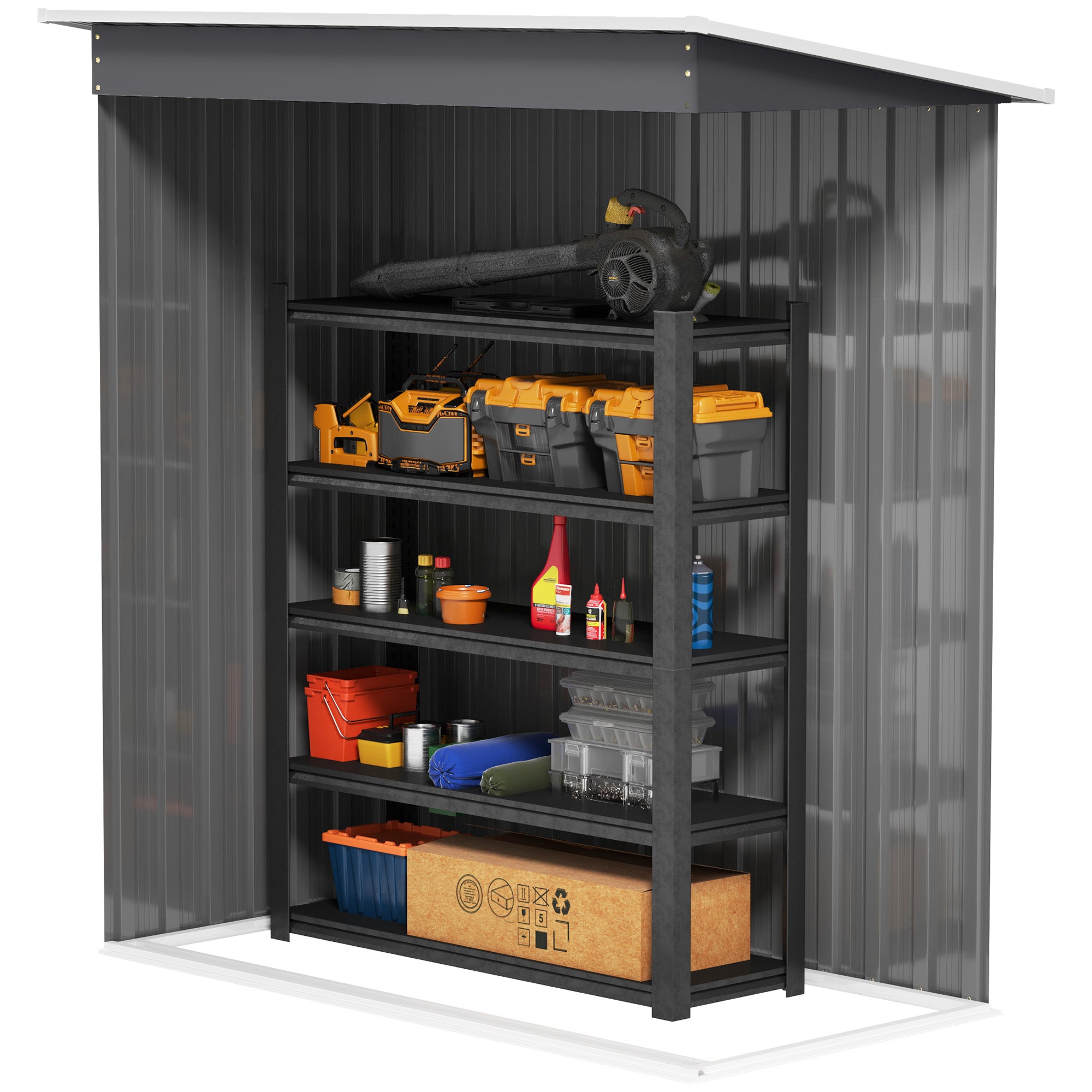 Outsunny 5 x 3ft Garden Storage Shed, Sliding Door, Sloped Roof, Grey