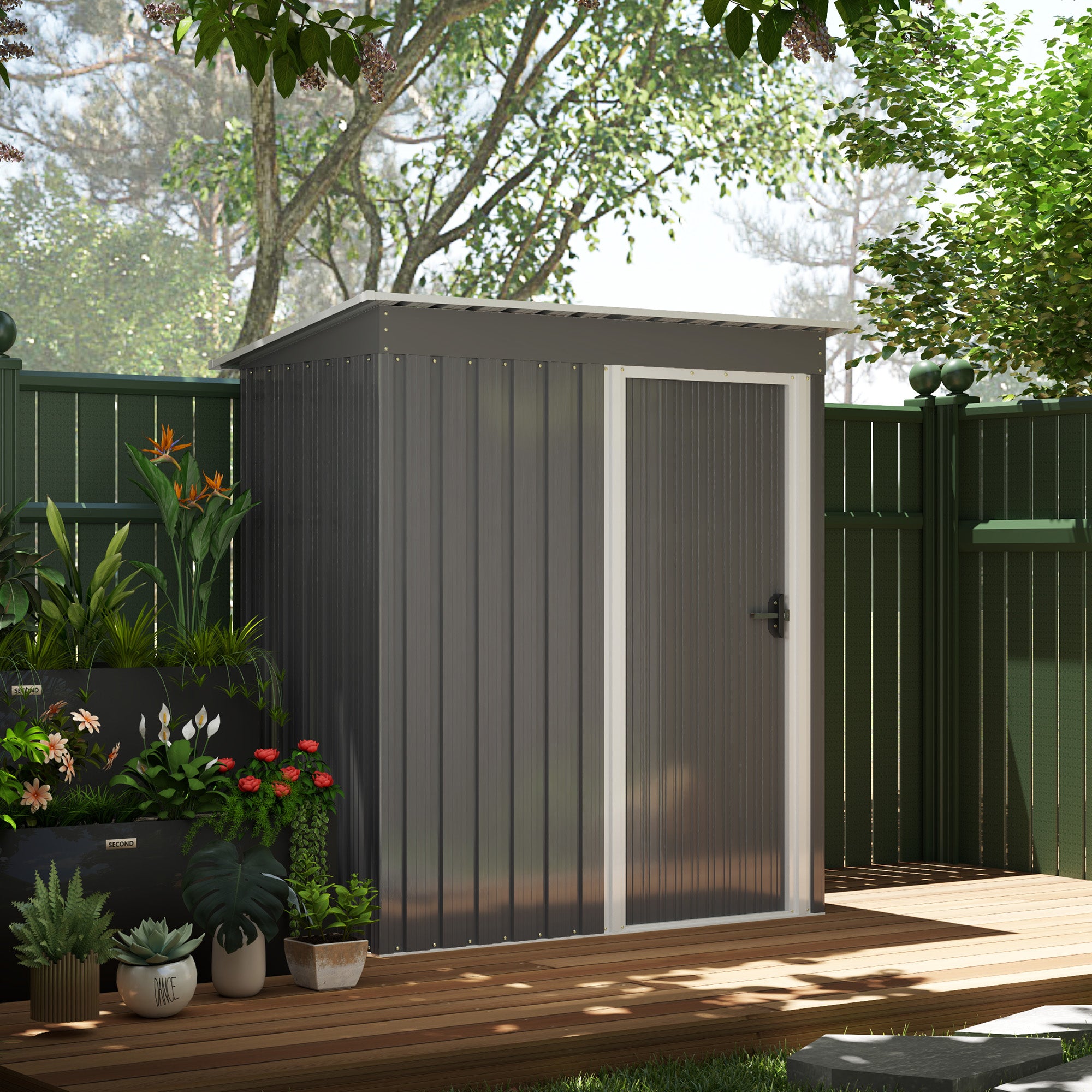 Outsunny 5 x 3ft Garden Storage Shed, Sliding Door, Sloped Roof, Grey