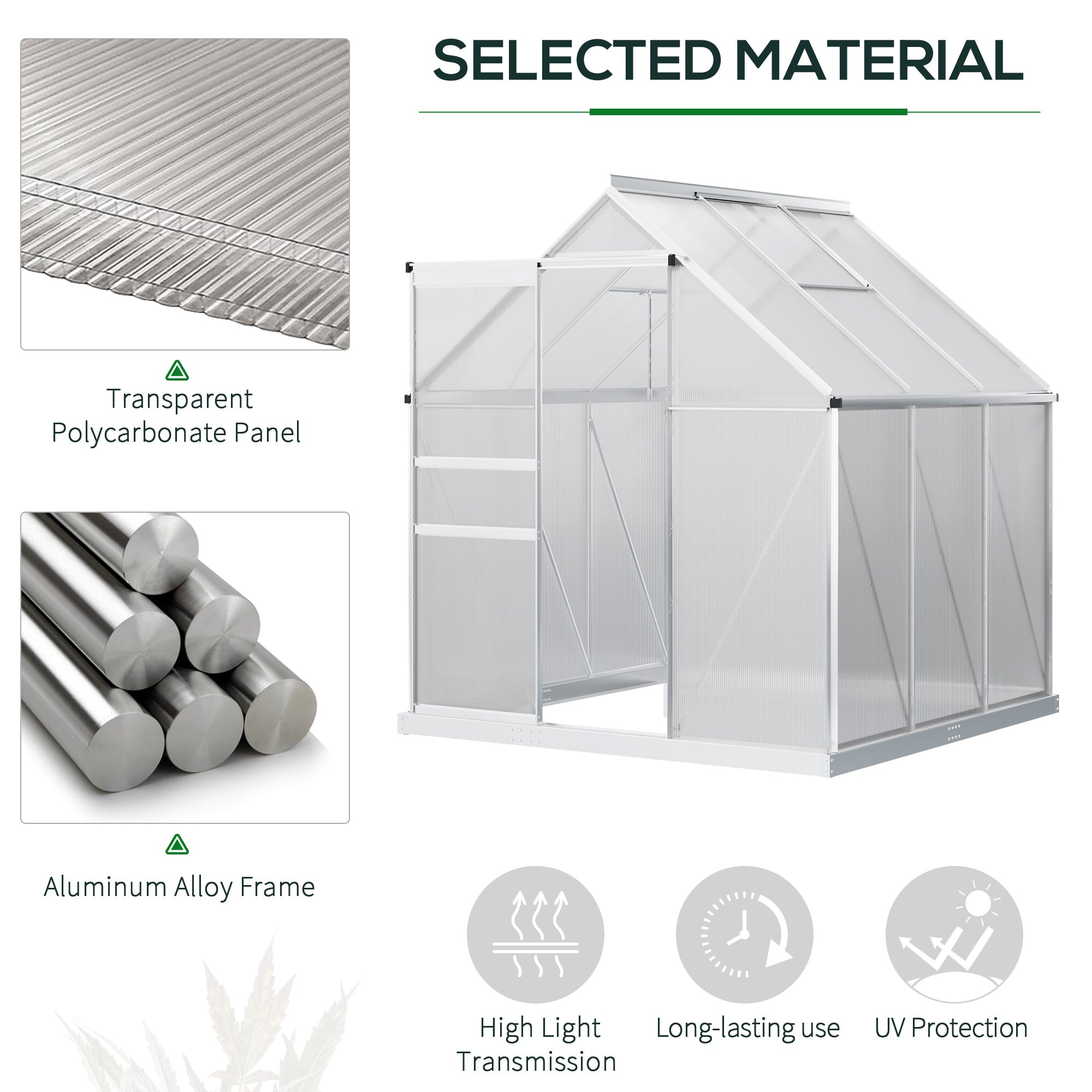 Outsunny Walk-In Polycarbonate Garden Greenhouse with Sliding Door