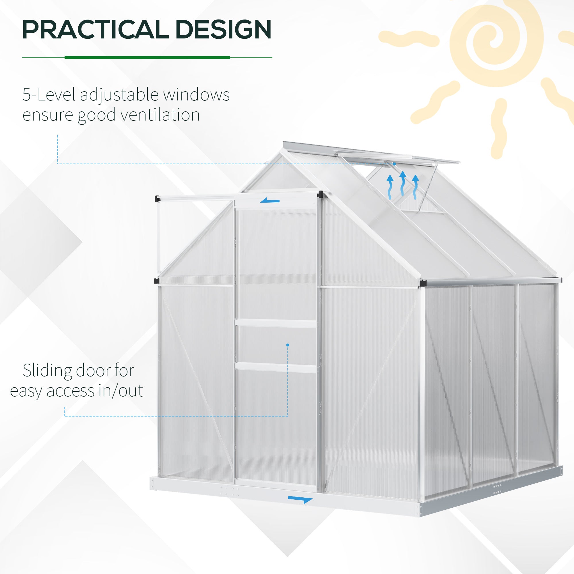 Outsunny Walk-In Polycarbonate Garden Greenhouse with Sliding Door