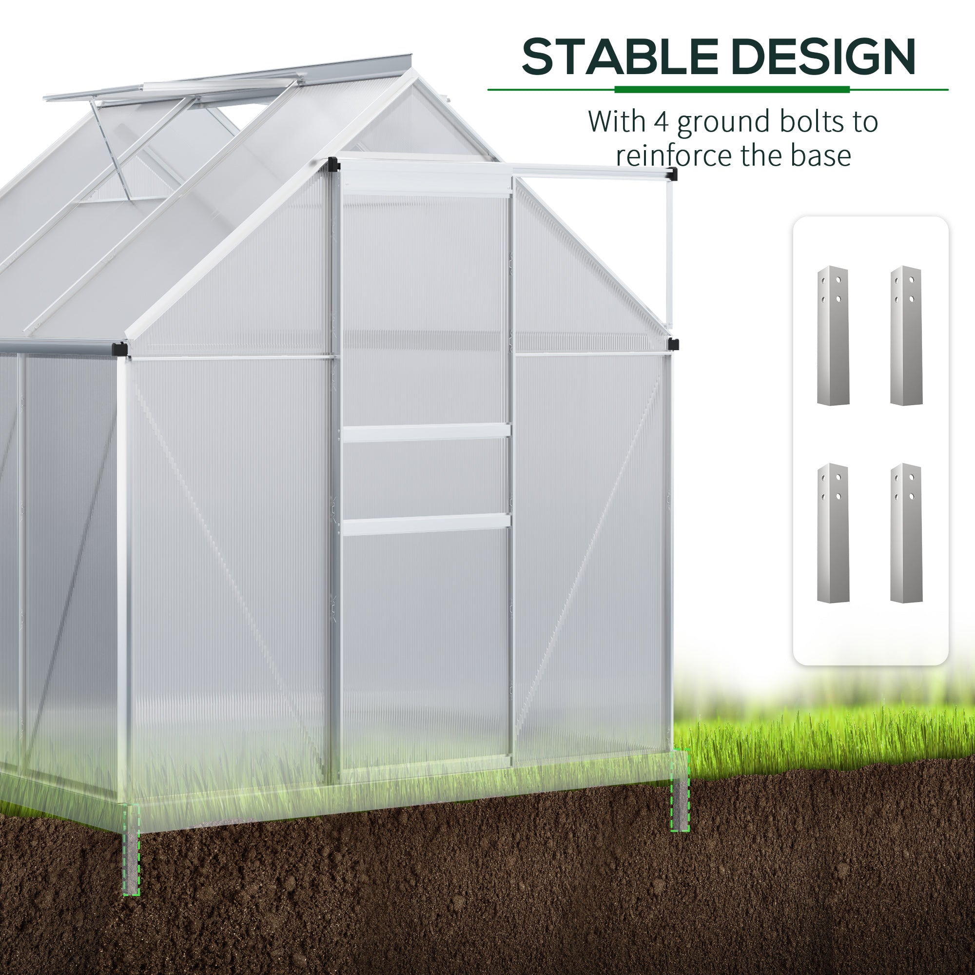 Outsunny Walk-In Polycarbonate Garden Greenhouse with Sliding Door