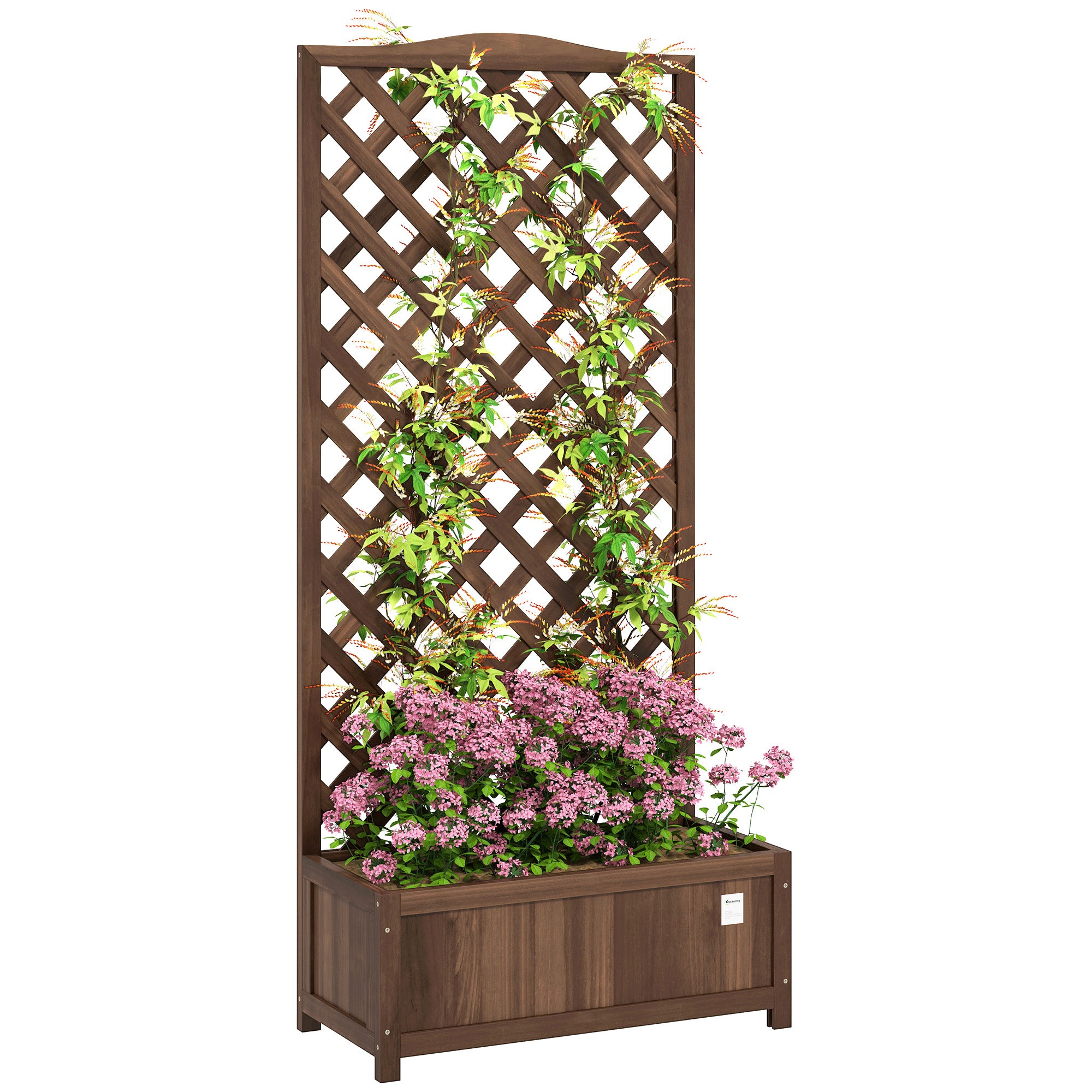 Outsunny Fir Wood Garden Planter Box with Trellis, Dark Brown