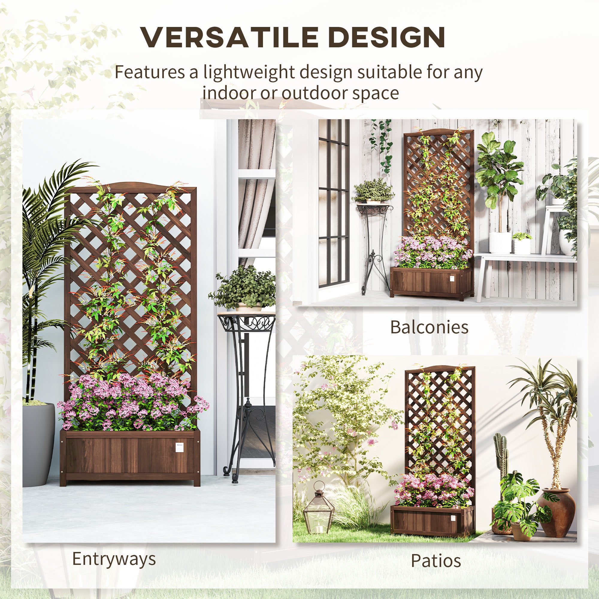 Outsunny Fir Wood Garden Planter Box with Trellis, Dark Brown