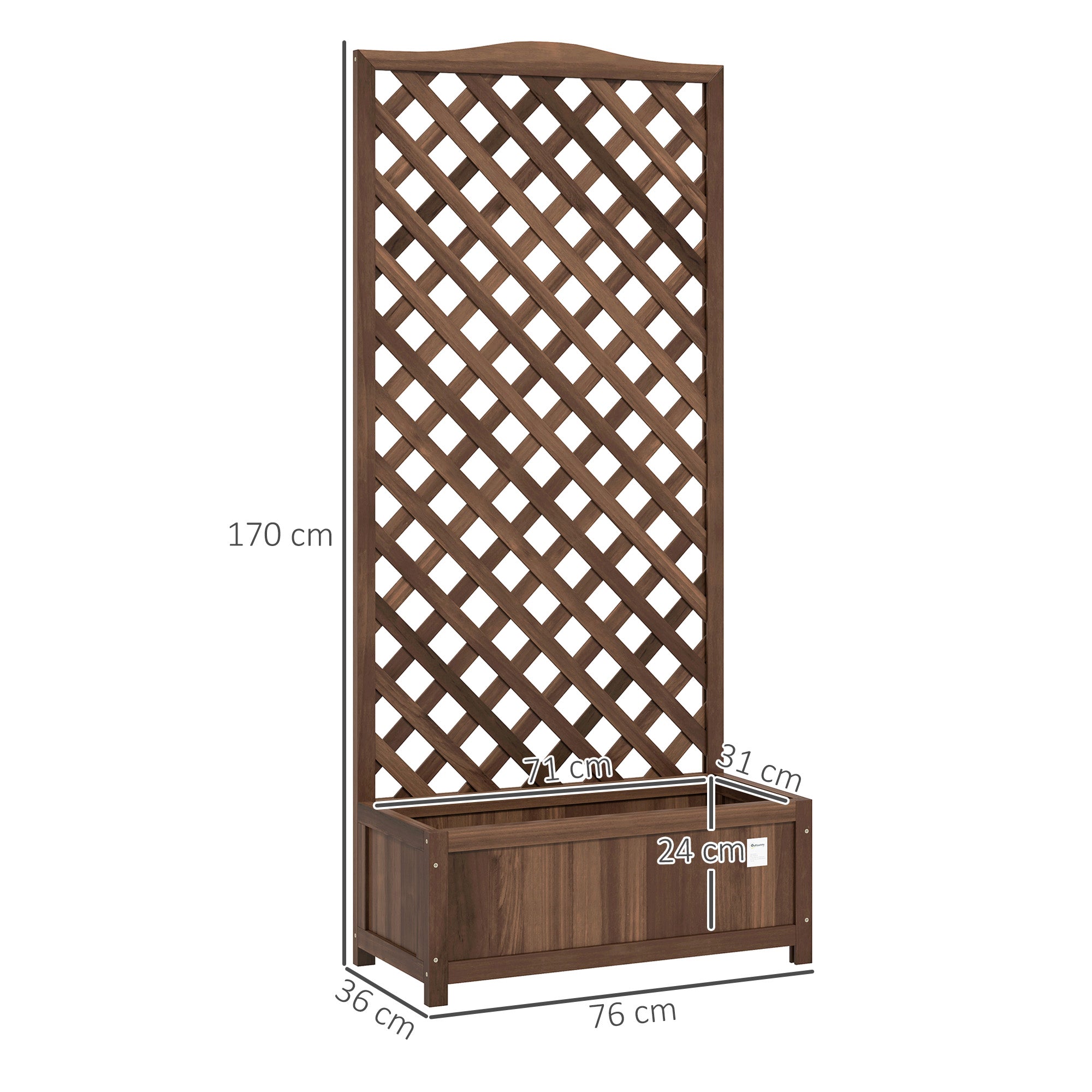 Outsunny Fir Wood Garden Planter Box with Trellis, Dark Brown