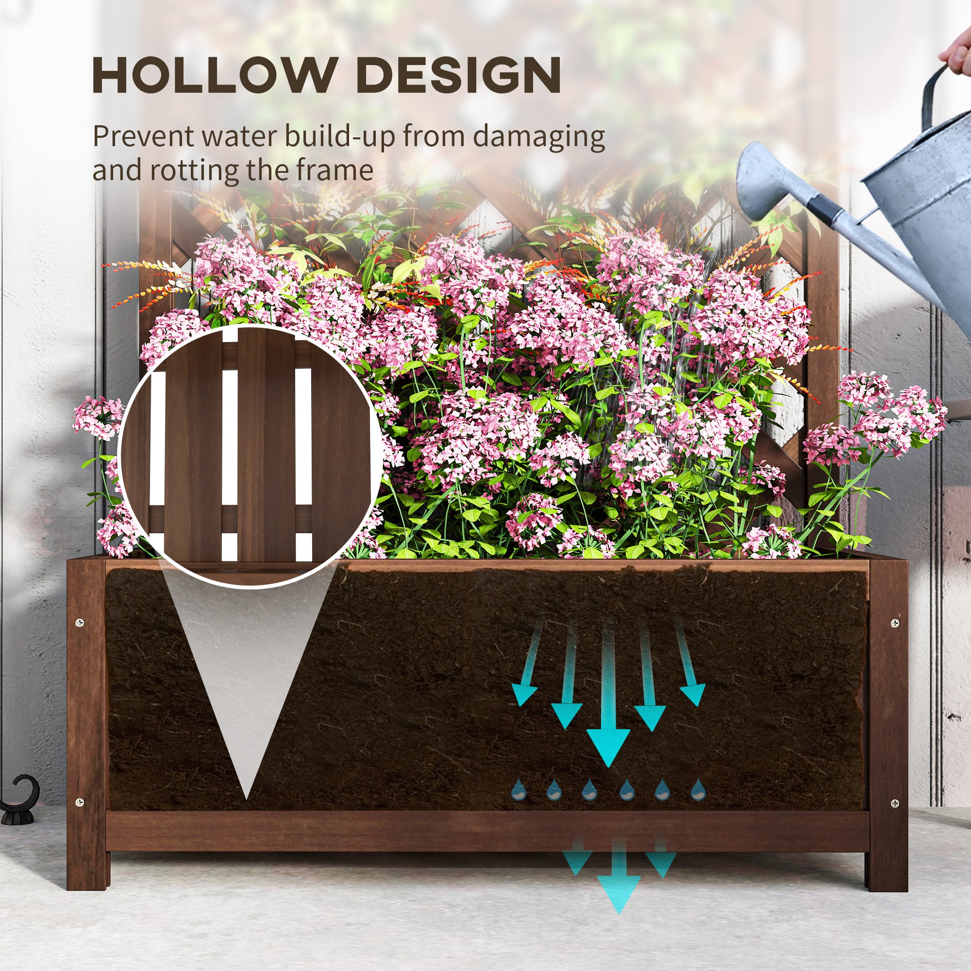 Outsunny Fir Wood Garden Planter Box with Trellis, Dark Brown