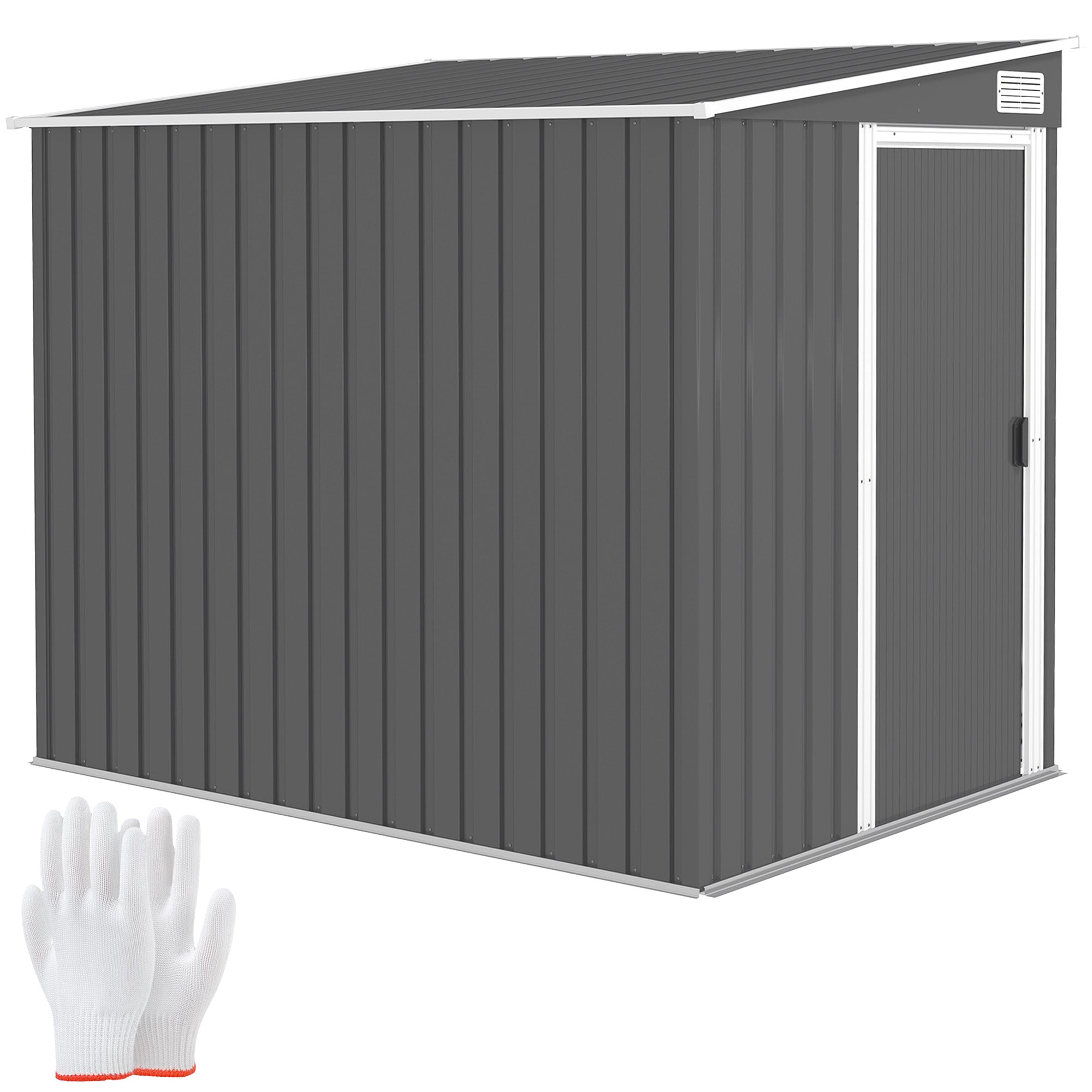 Outsunny 7 x 5ft Lean-To Metal Garden Shed with Foundation, Dark Grey