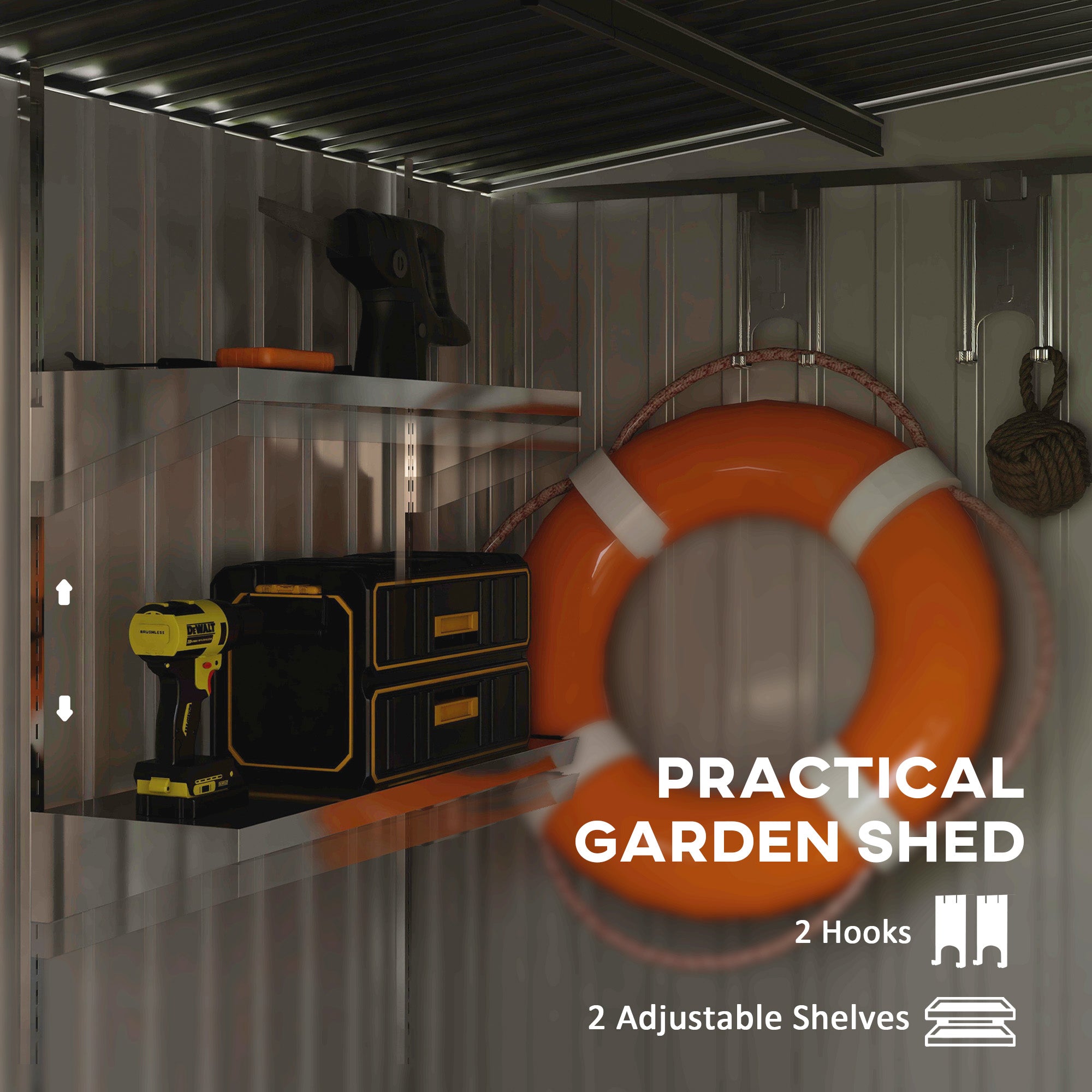 Outsunny 7 x 5ft Lean-To Metal Garden Shed with Foundation, Dark Grey