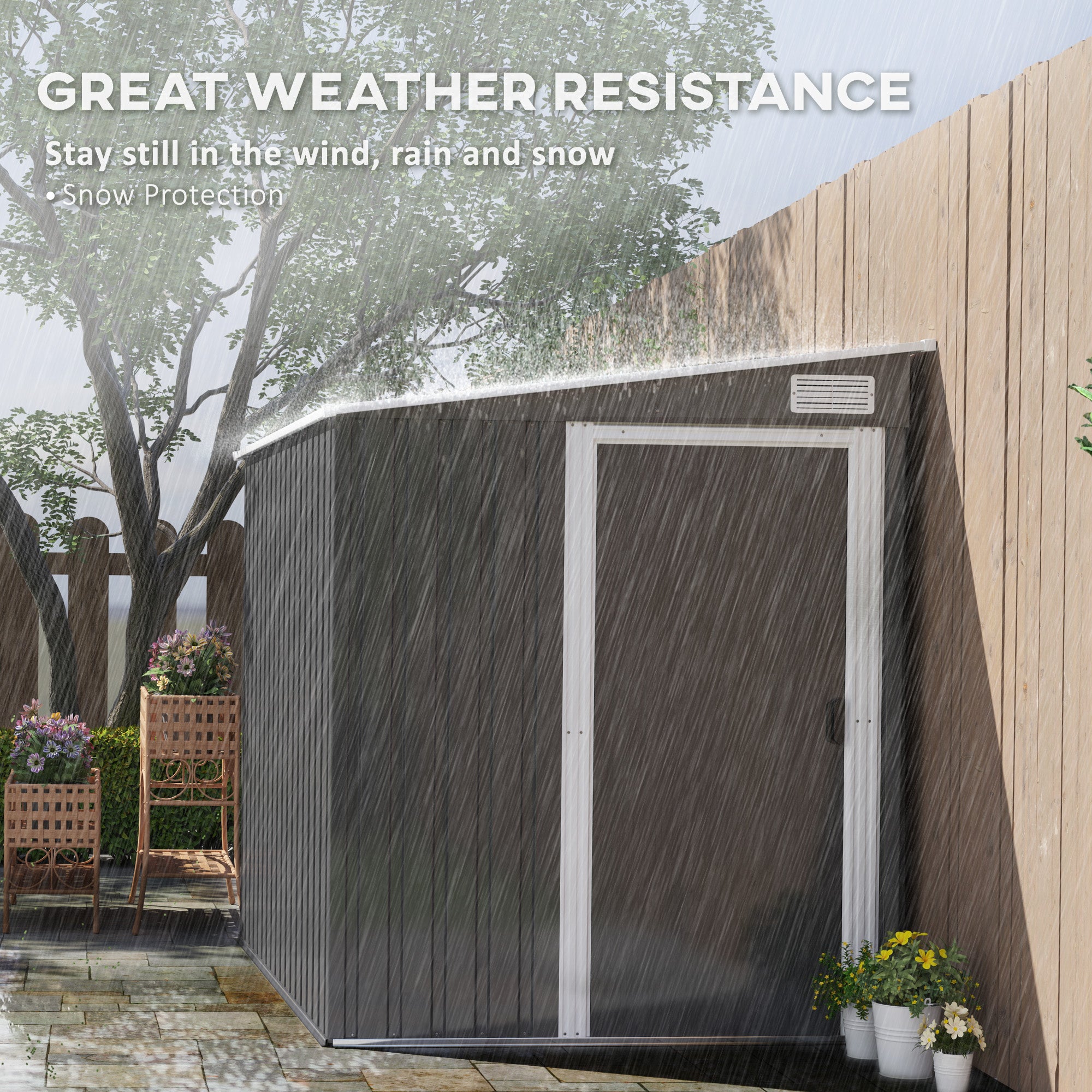 Outsunny 7 x 5ft Lean-To Metal Garden Shed with Foundation, Dark Grey