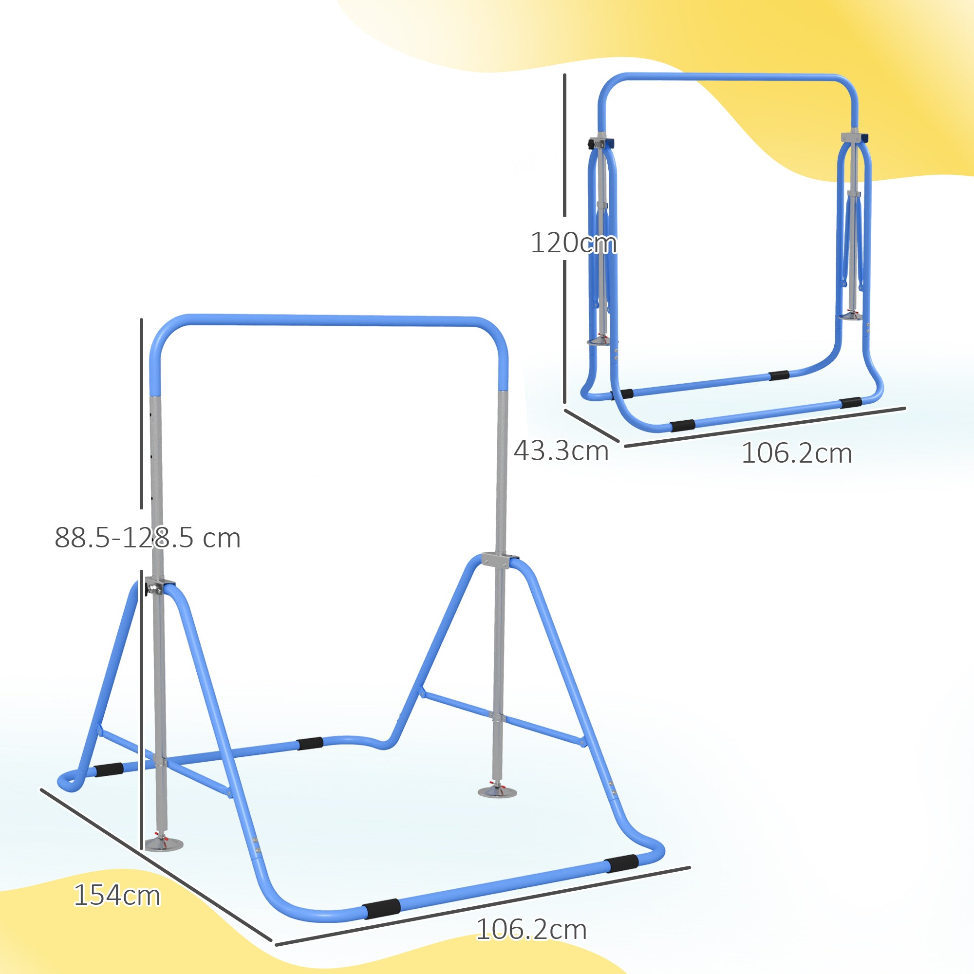 HOMCOM Adjustable Kids Gymnastic Training Bar, Foldable, Blue