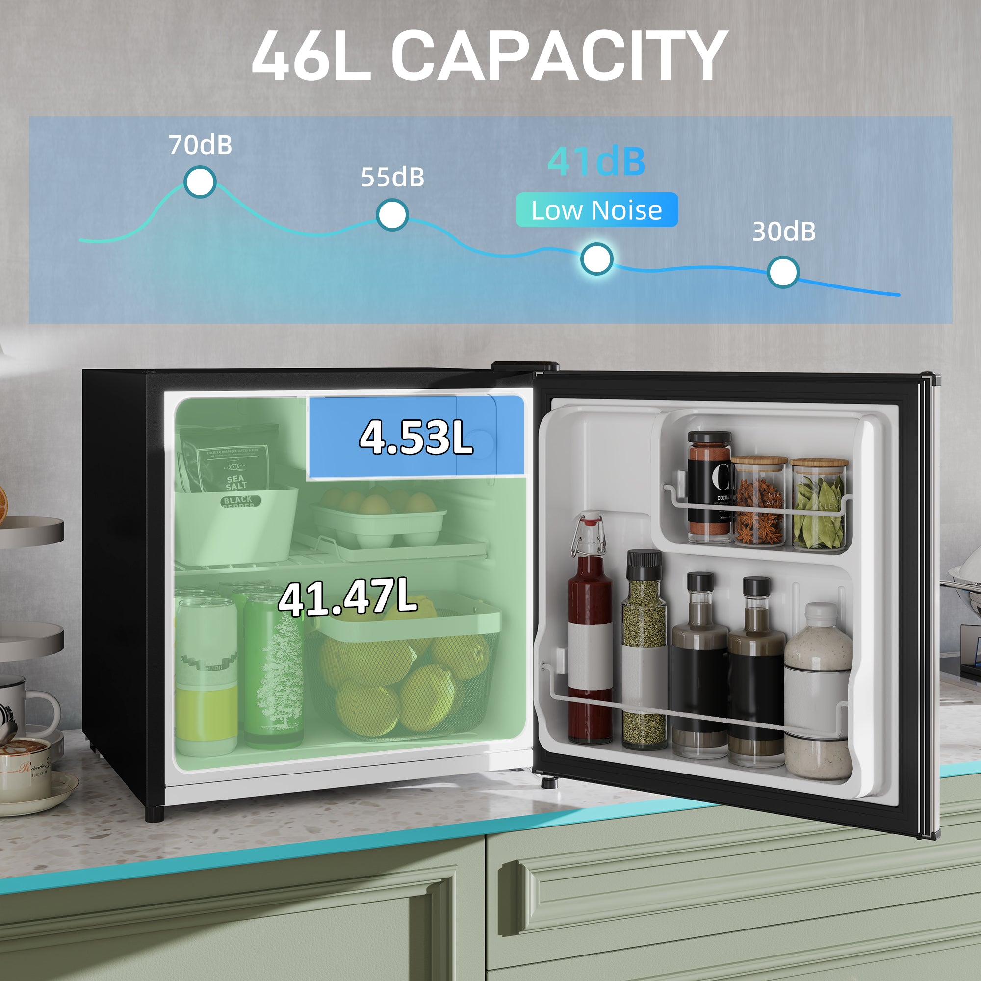 HOMCOM 46L Countertop Mini Fridge with Chiller Box, Silver