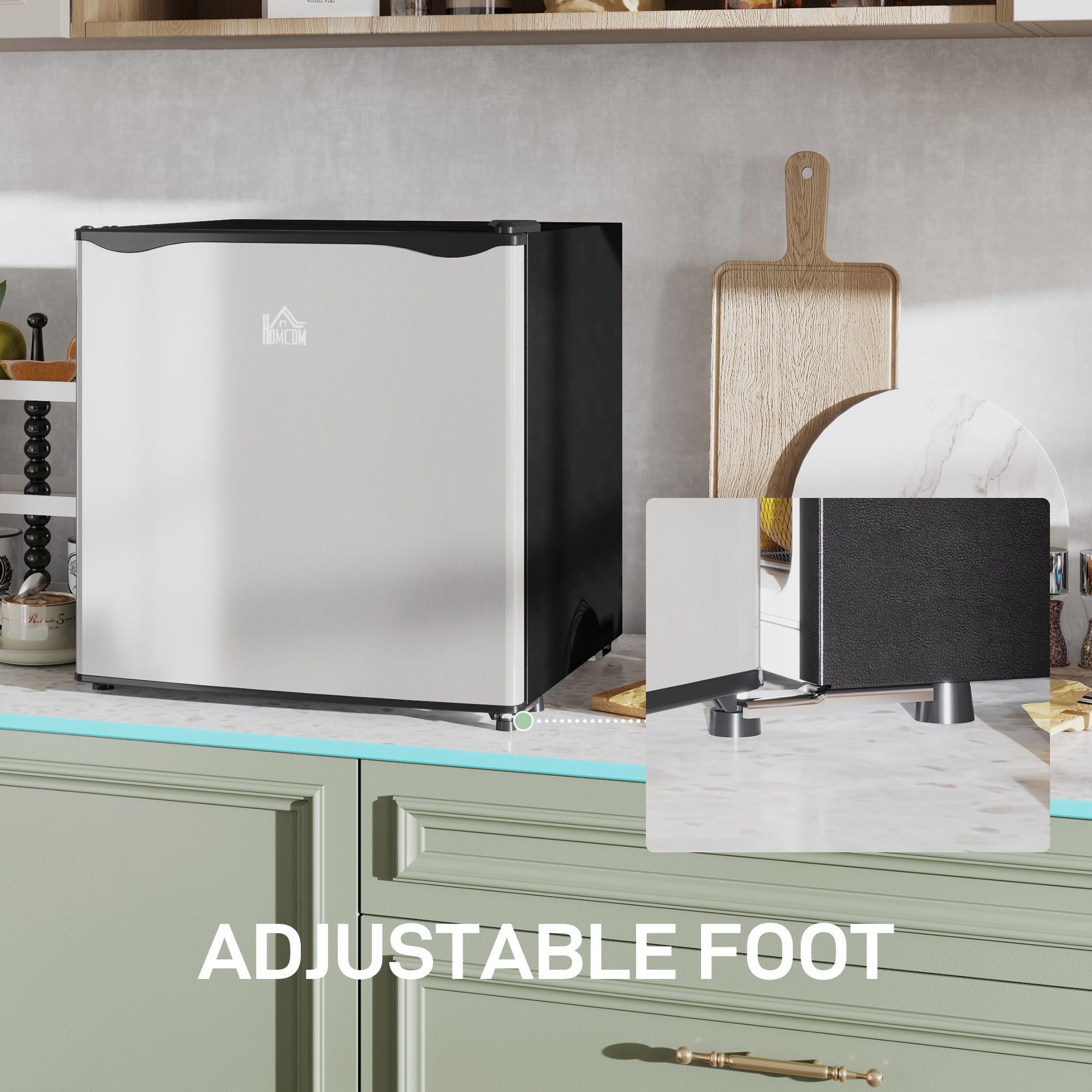 HOMCOM 46L Countertop Mini Fridge with Chiller Box, Silver
