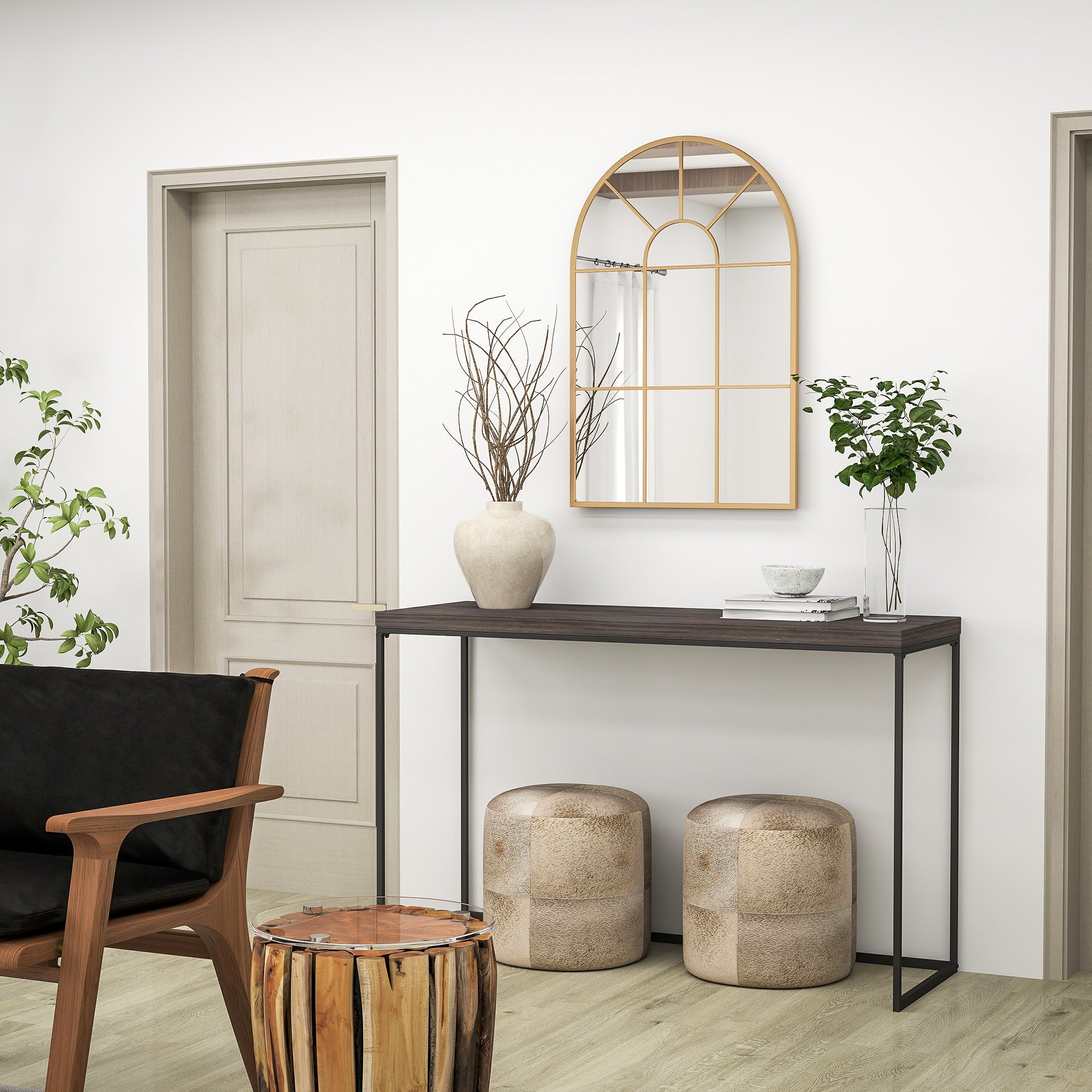 HOMCOM Modern Arched Window Wall Mirror, 91 x 60 cm, Gold Tone