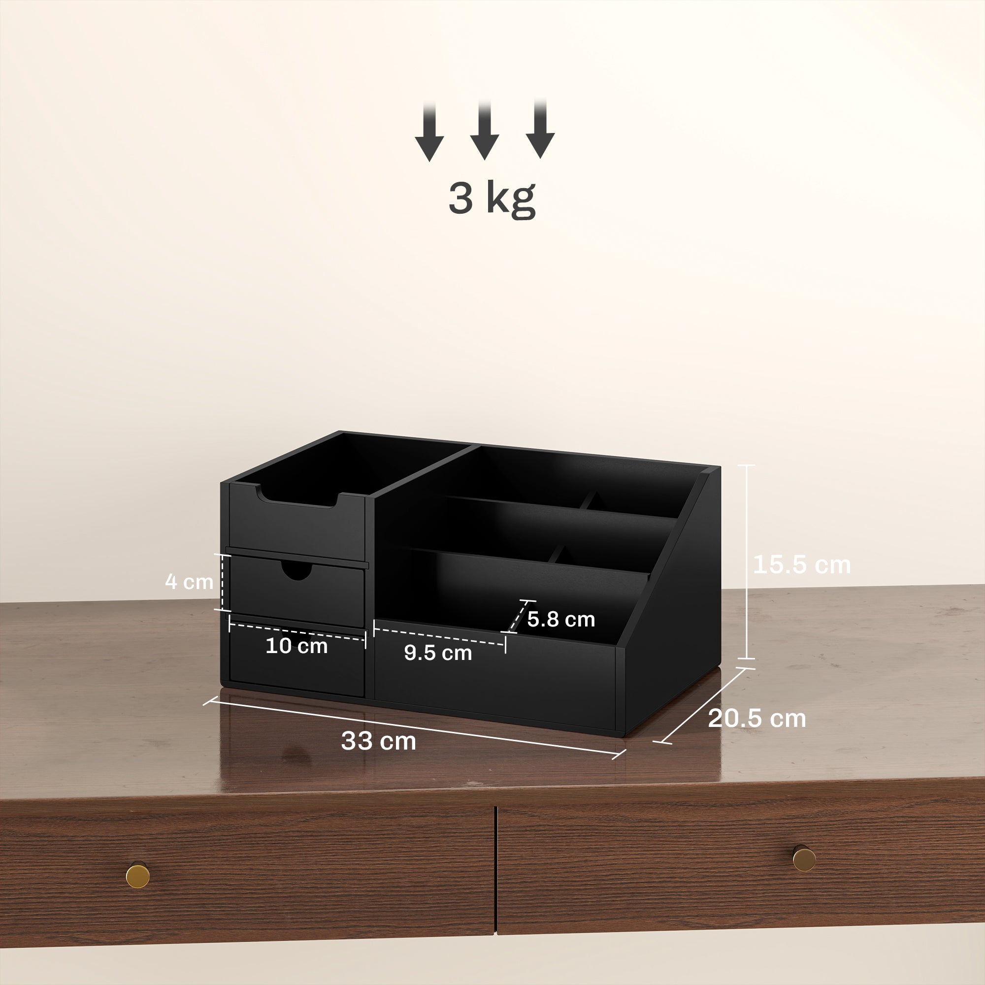 HOMCOM Black Bamboo Desktop Organiser with 2 Drawers and 7 Compartments