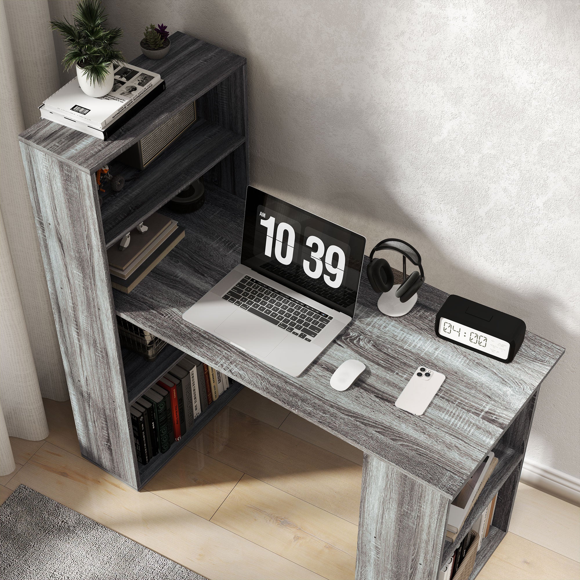 HOMCOM 120cm Grey Computer Desk with 6 Shelves and Storage