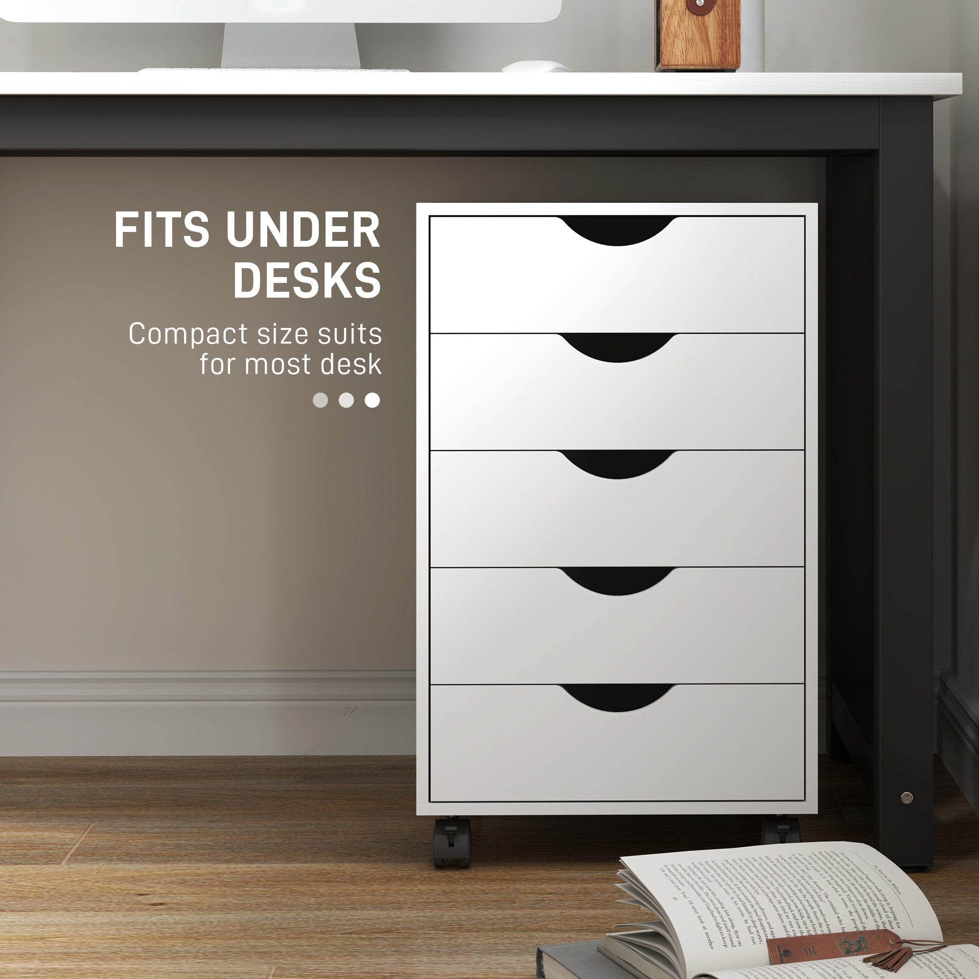 HOMCOM Mobile 5-Drawer Filing Cabinet, White, Home Office Storage