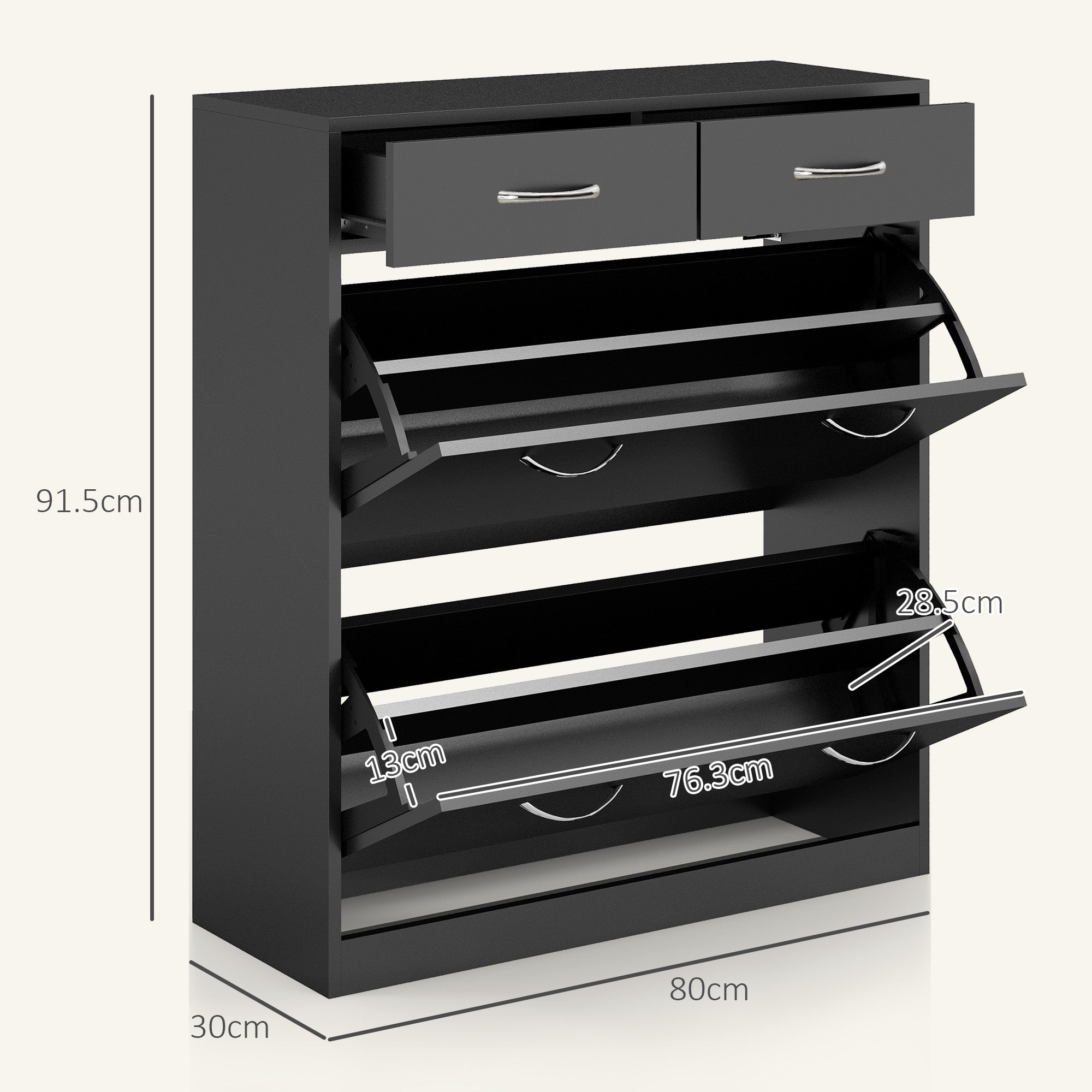 HOMCOM Slim Shoe Cabinet with 2 Flip Drawers, 12-Pair, Black