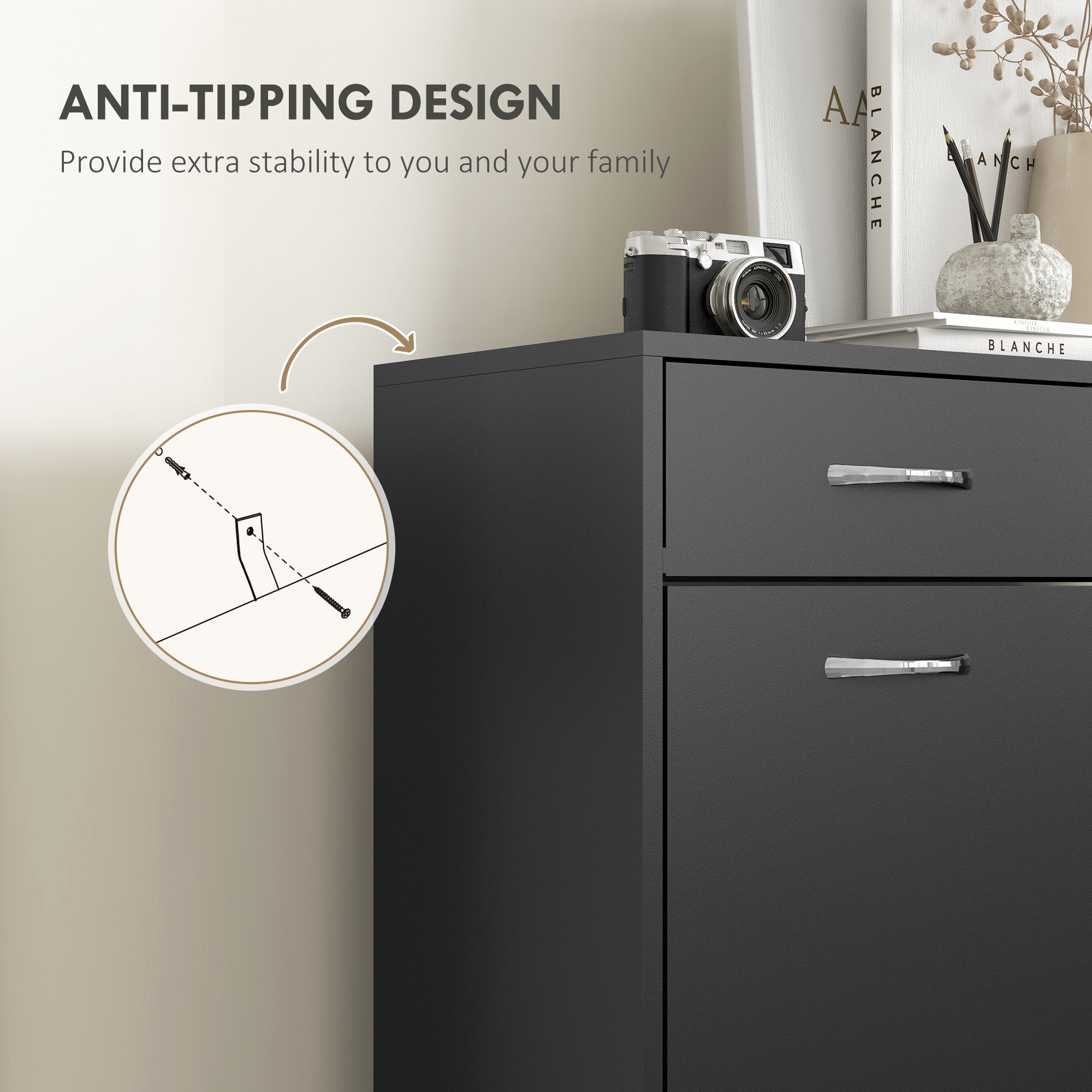 HOMCOM Slim Shoe Cabinet with 2 Flip Drawers, 12-Pair, Black